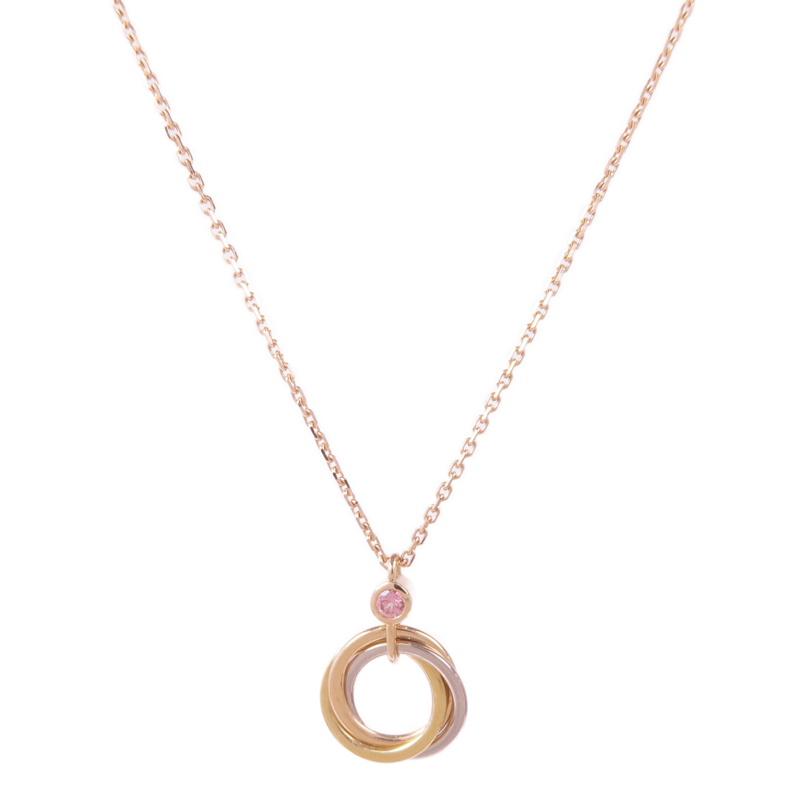 CARTIER 18K黃金/白金/玫瑰金Trinity Necklace With Pink Sapphire粉紅色藍寶石項鍊