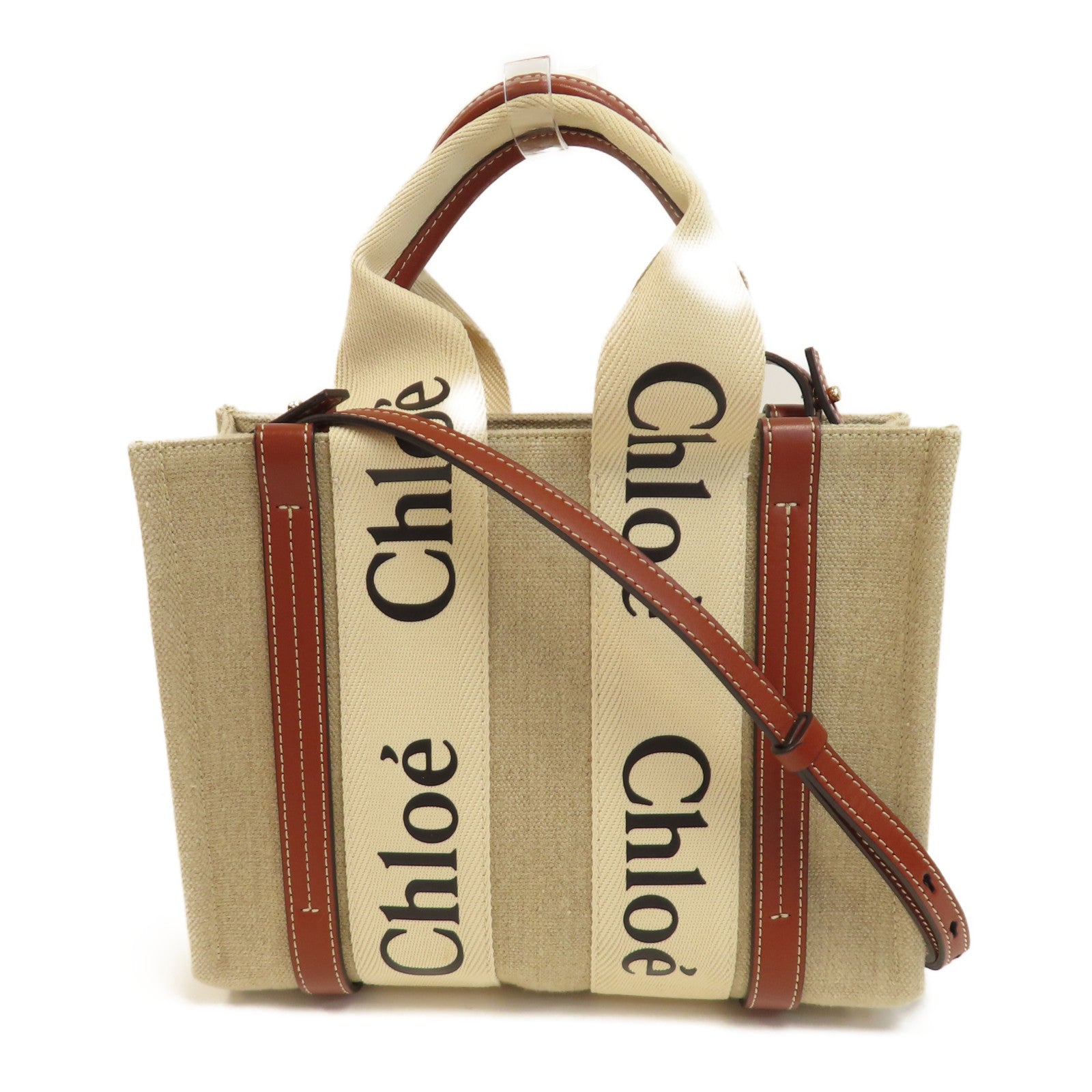 Chloe 帆布Small Woody Tote bag金扣手挽肩背兩用袋米色/啡色