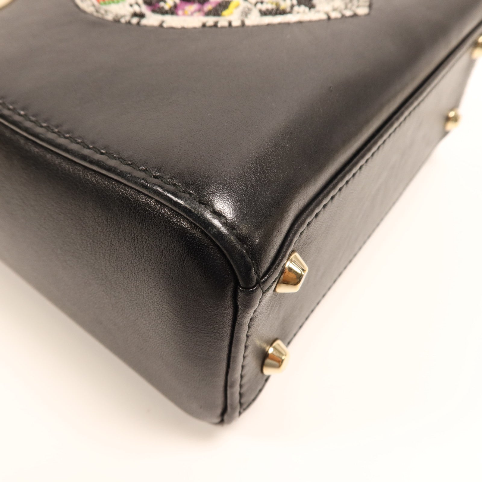 Dior 牛皮皮革Lady Dior Mini金扣鏈帶手挽肩背兩用袋