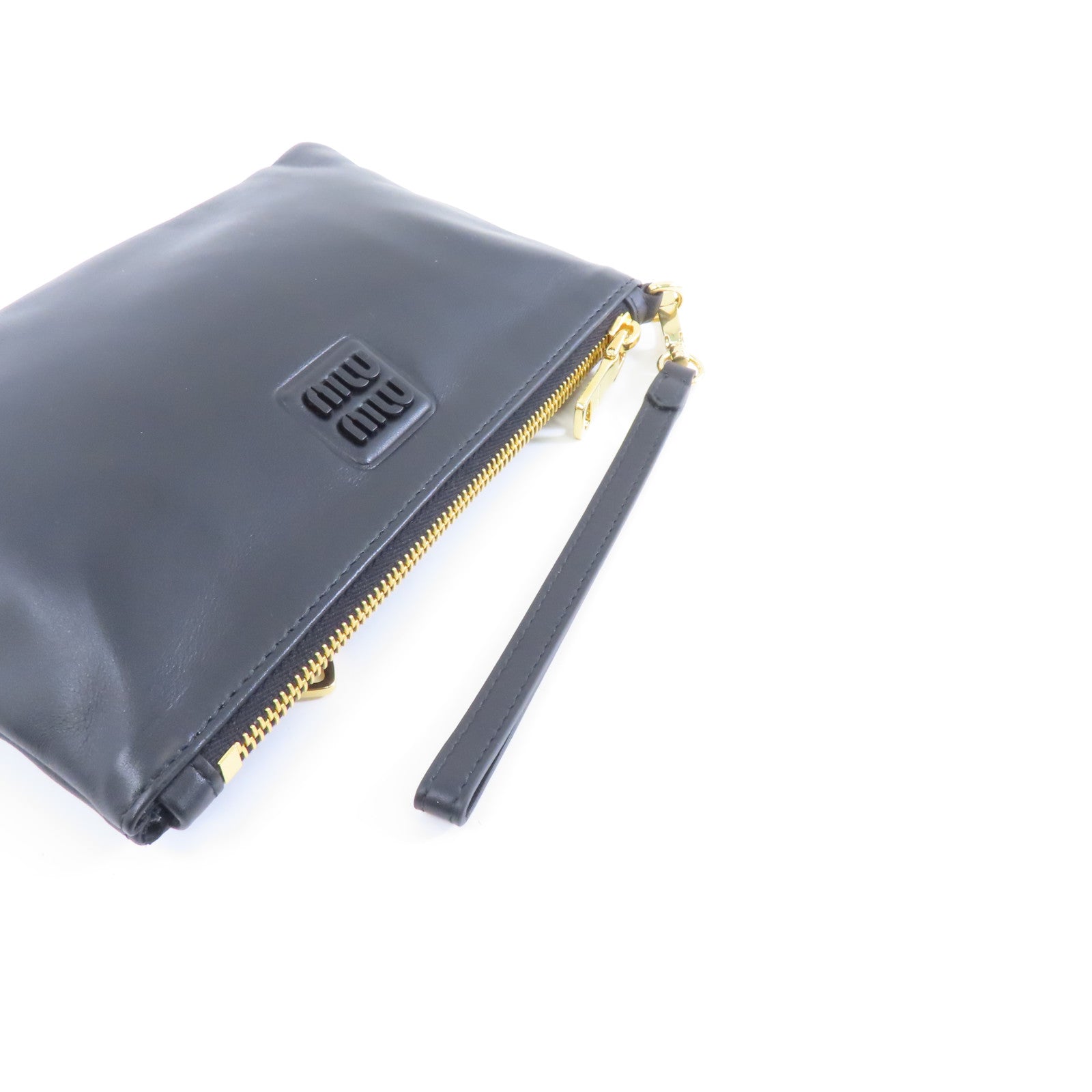 Miu Miu 牛皮皮革Clutch Bag金扣手拿包黑色