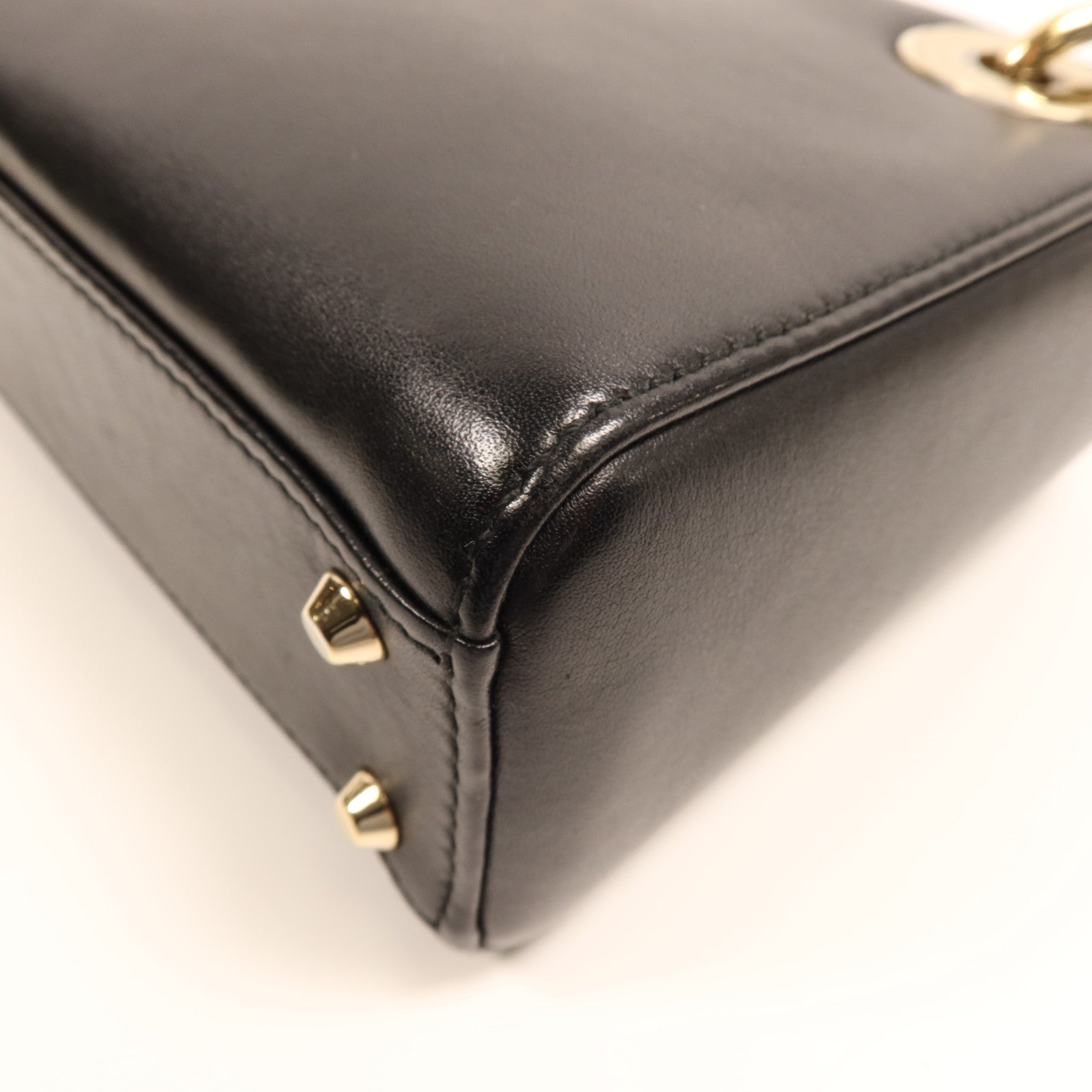 Dior 牛皮皮革Lady Dior Mini金扣鏈帶手挽肩背兩用袋