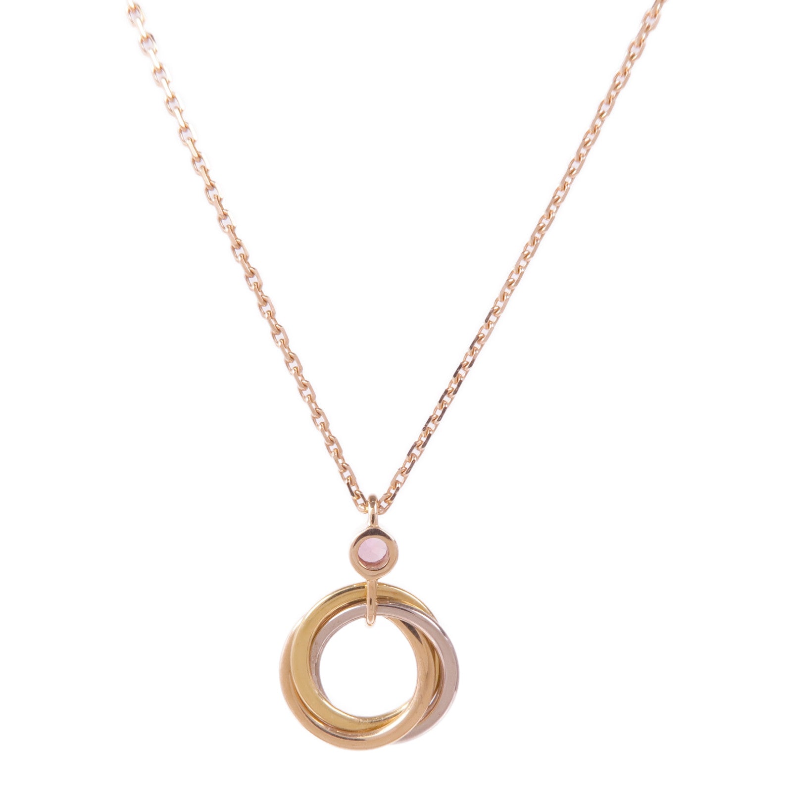 CARTIER 18K黃金/白金/玫瑰金Trinity Necklace With Pink Sapphire粉紅色藍寶石項鍊