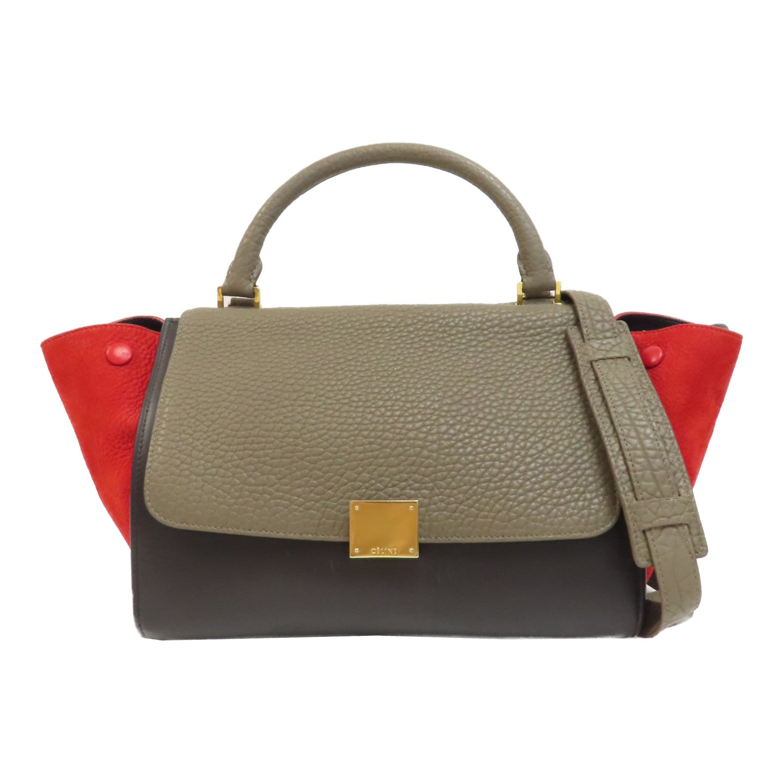 CELINE 牛皮皮革Trapeze PM金扣手挽肩背兩用袋灰色/紅色/黑色