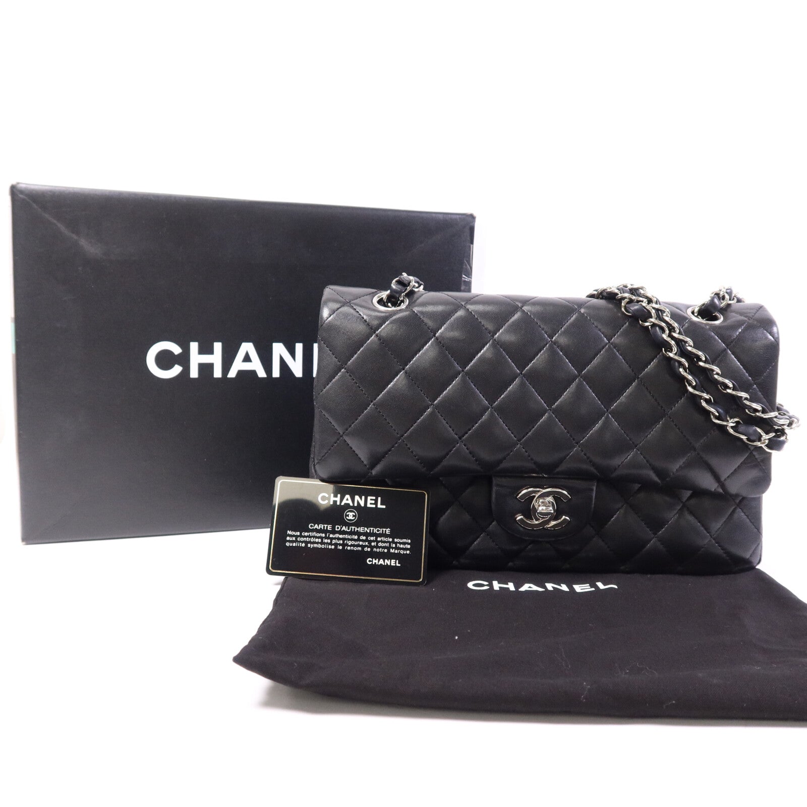 CHANEL 羊皮皮革Classic 25銀扣鏈帶肩背袋
