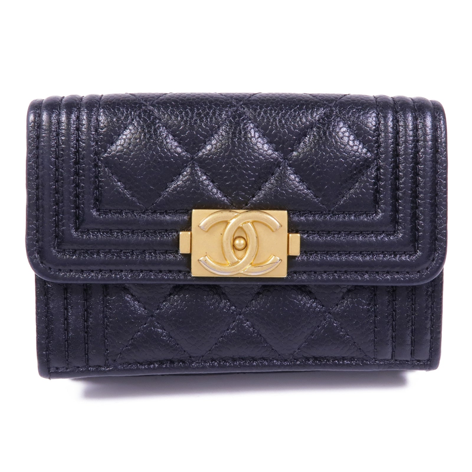 CHANEL 牛皮皮革Boy Wallet金扣錢包