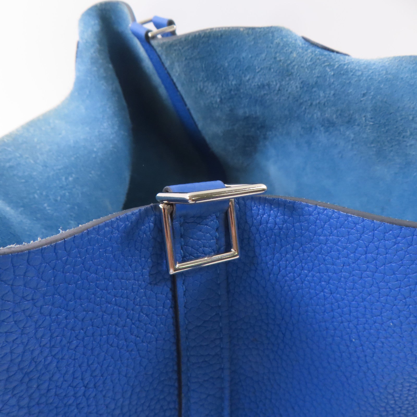 HERMES Clemence皮革Picotin MM銀扣手挽袋Bleu Zellige/藍色