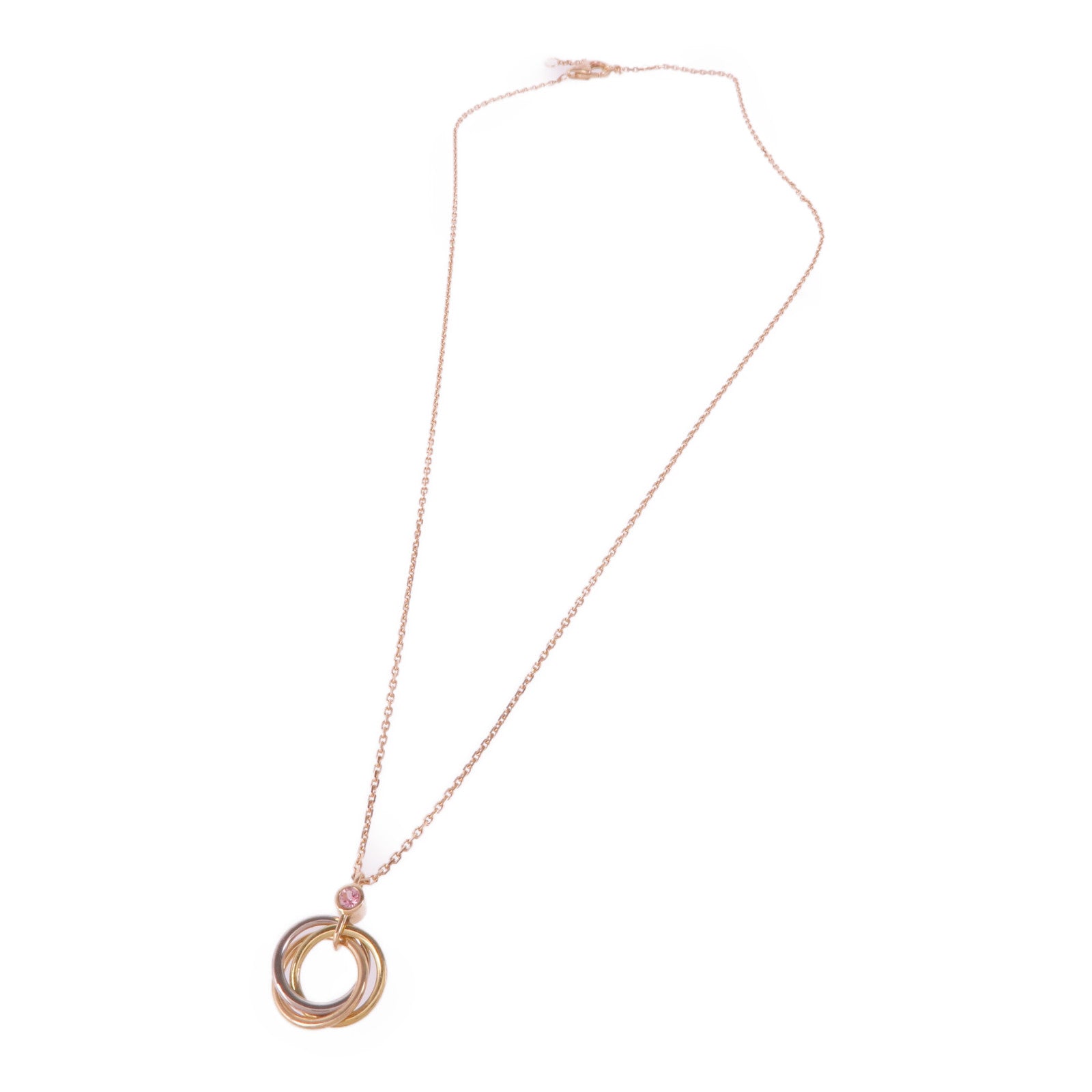 CARTIER 18K黃金/白金/玫瑰金Trinity Necklace With Pink Sapphire粉紅色藍寶石項鍊
