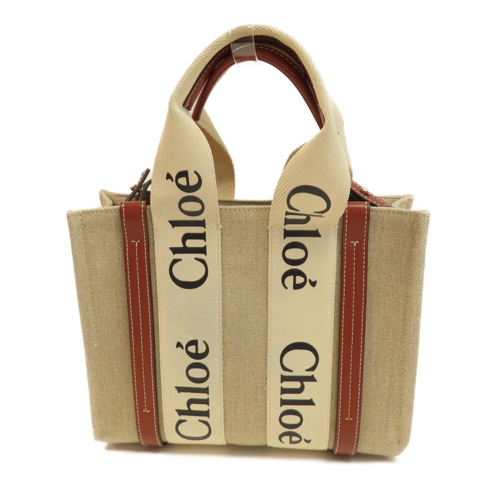 Chloe 帆布Small Woody Tote bag金扣手挽肩背兩用袋米色/啡色