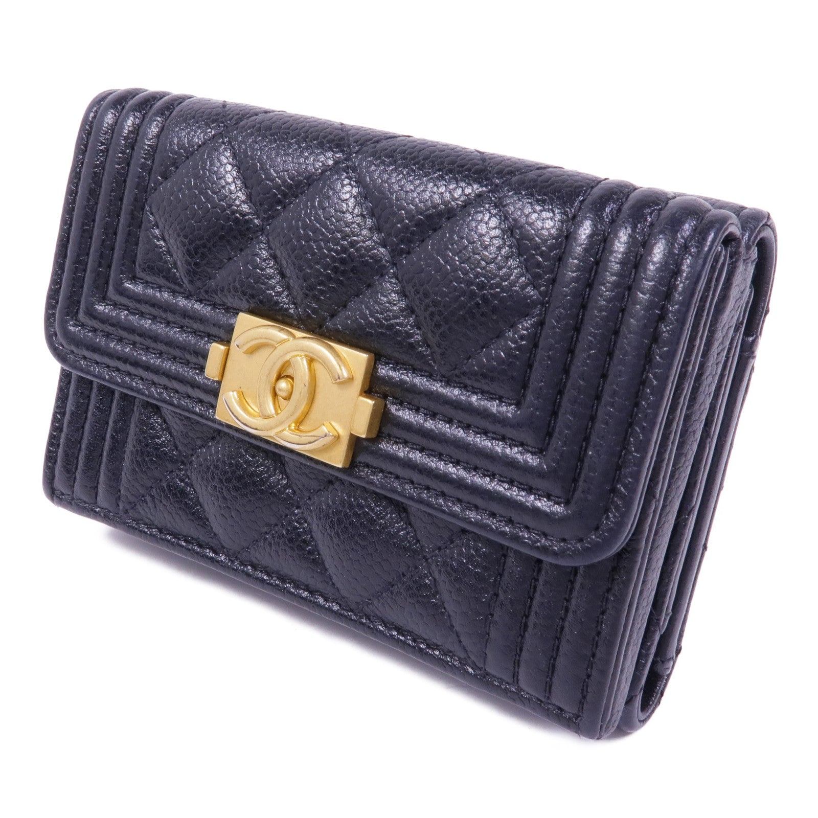 CHANEL 牛皮皮革Boy Wallet金扣錢包