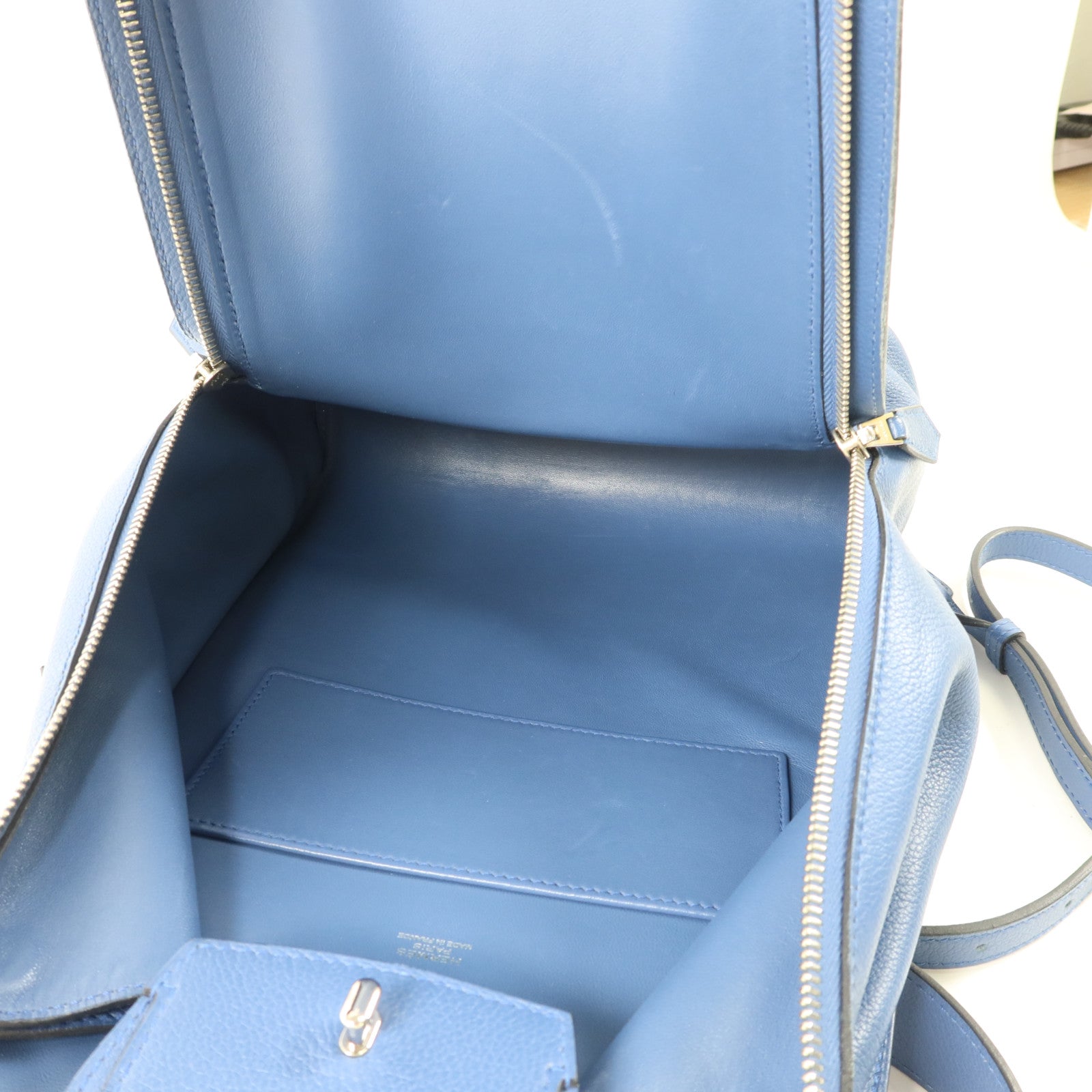 HERMES Evercolor皮革Sac A Dos GR24銀扣背包Bleu Brighton