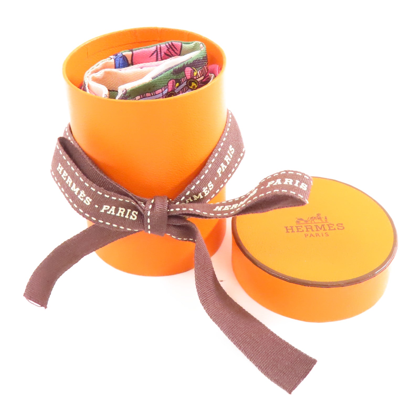 HERMES 絲質Twilly絲巾粉紅色/綠色/彩色