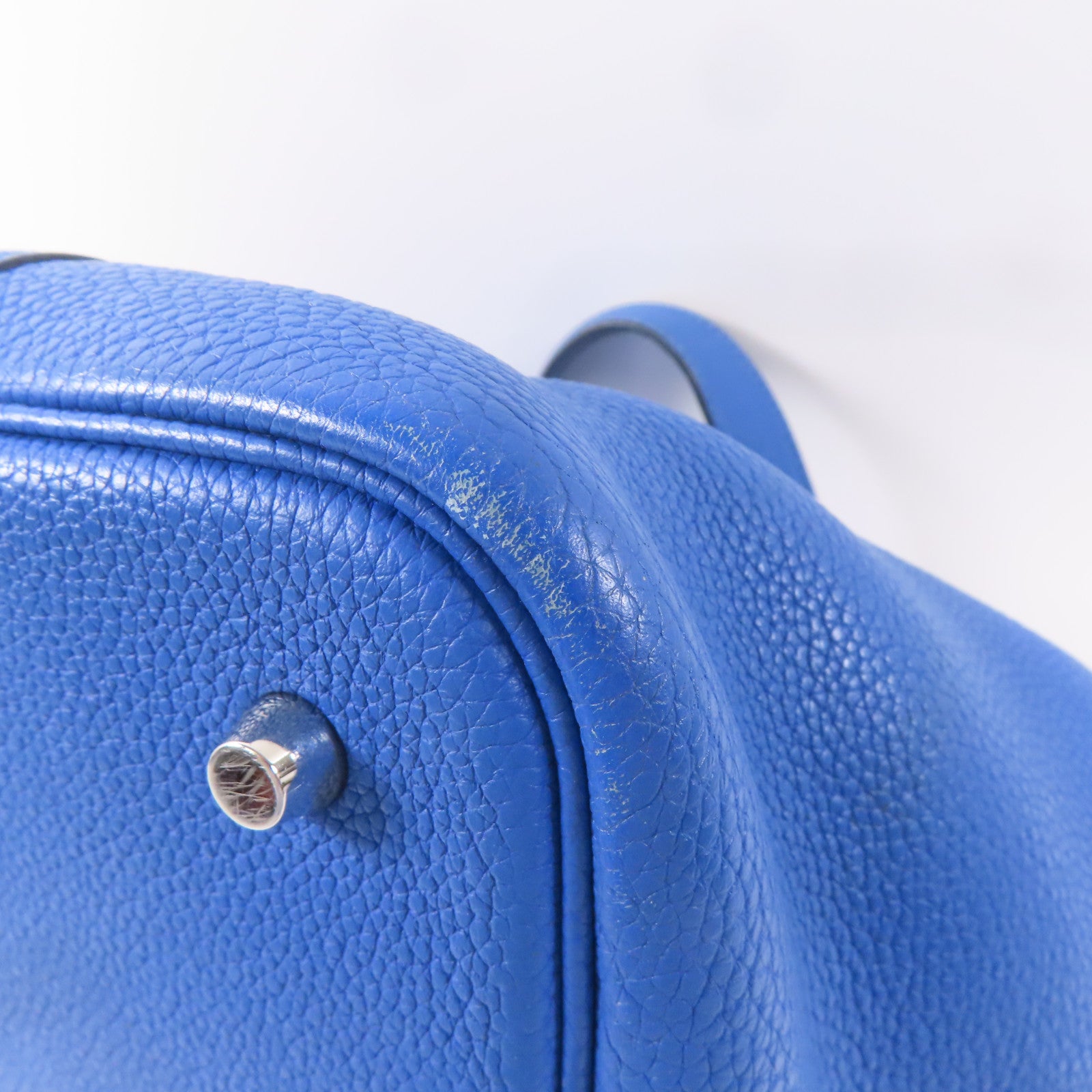 HERMES Clemence皮革Picotin MM銀扣手挽袋Bleu Zellige/藍色