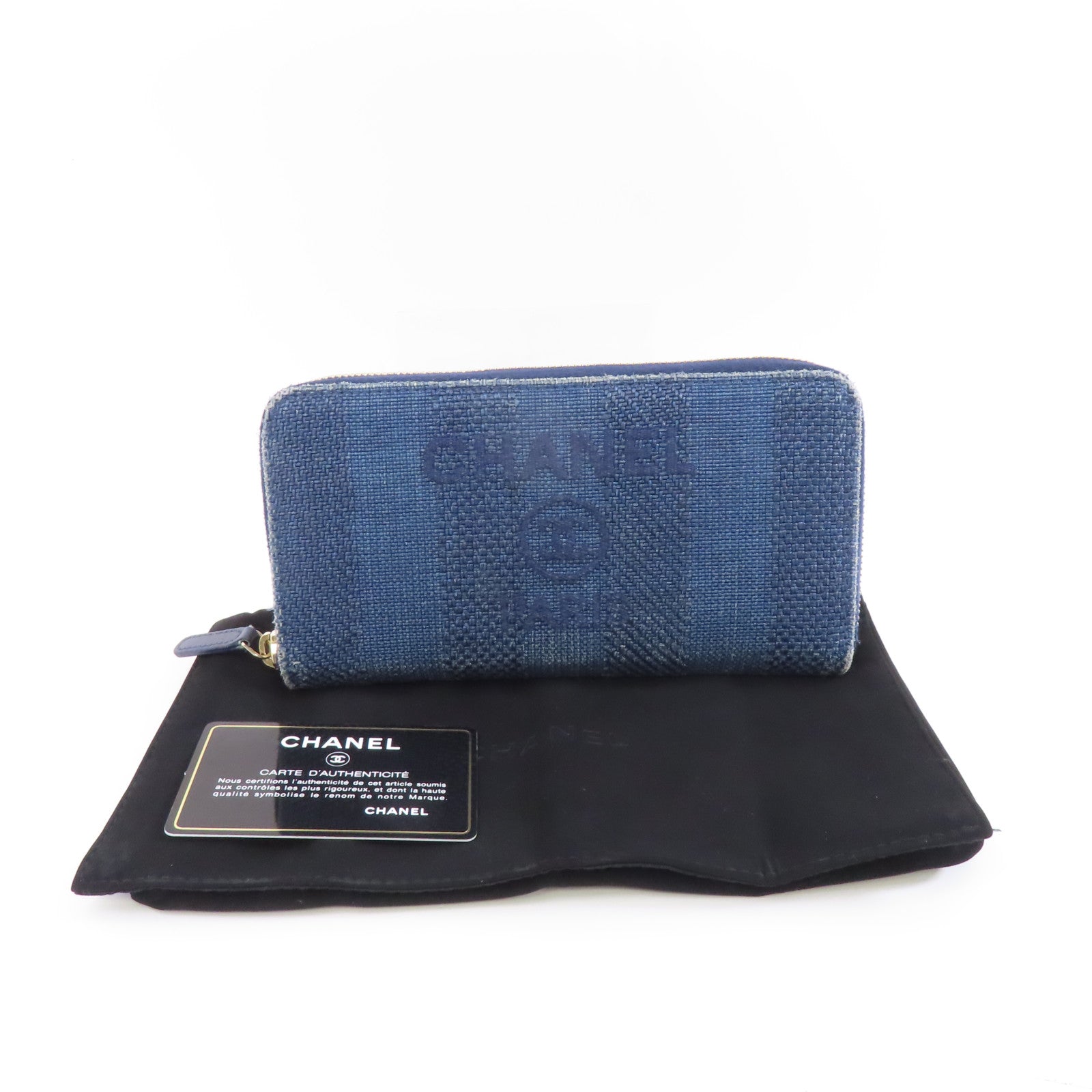 CHANEL 【激減優惠】牛仔布Zipped Long Wallet金扣長錢包藍色