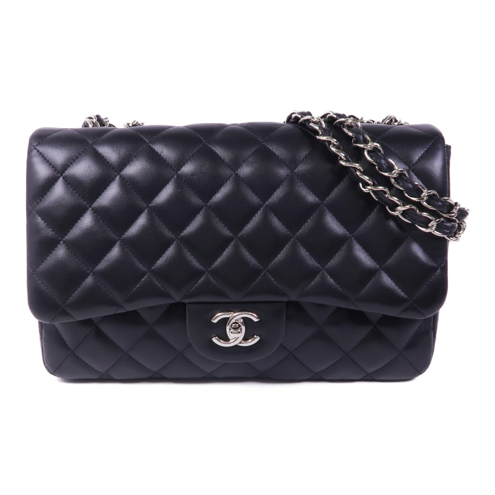 CHANEL 羊皮皮革Large Classic銀扣肩背袋