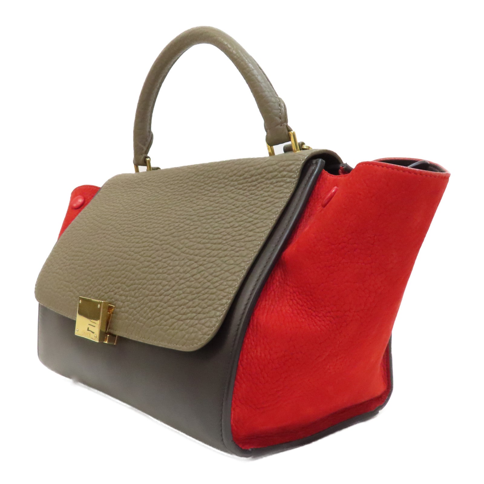 CELINE 牛皮皮革Trapeze PM金扣手挽肩背兩用袋灰色/紅色/黑色