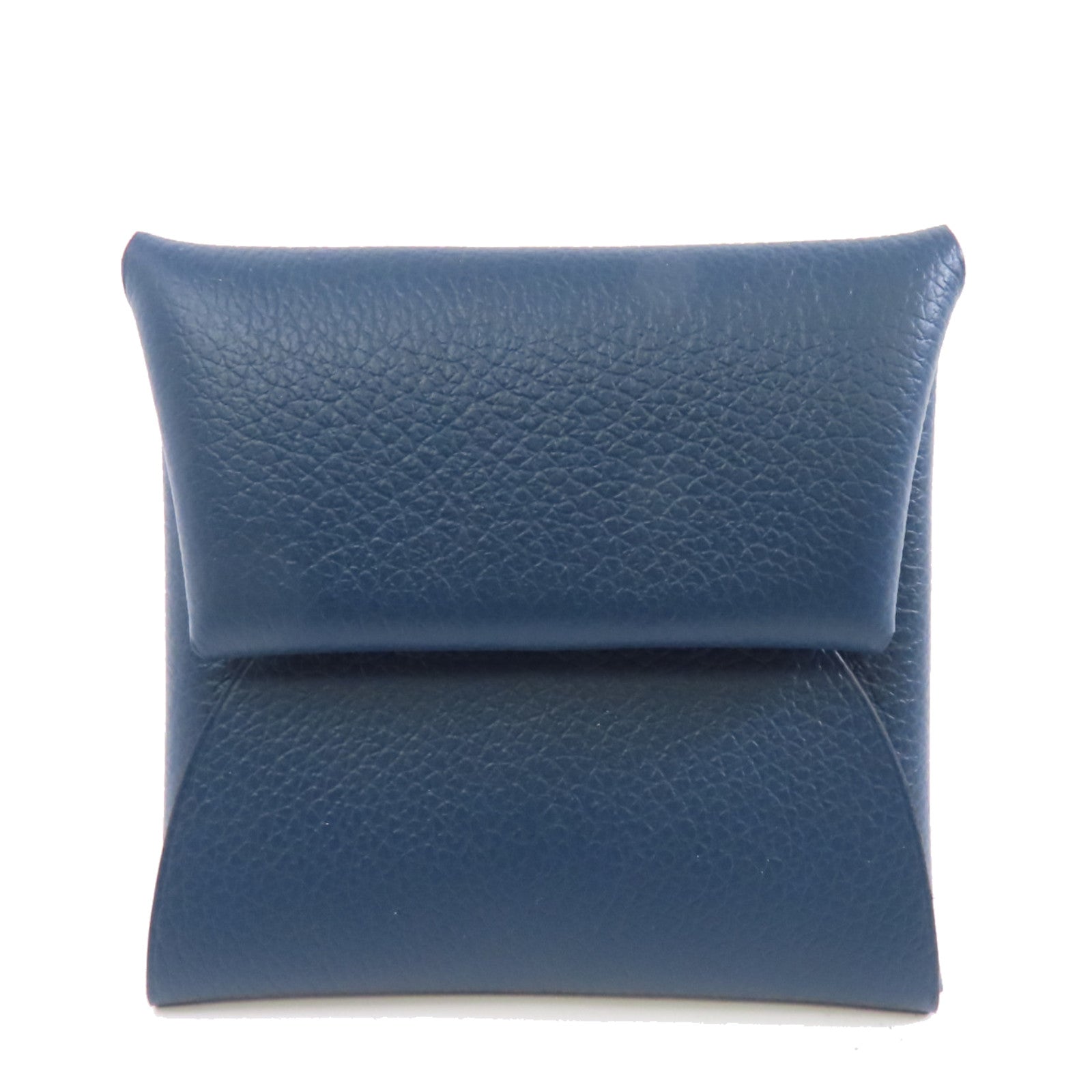 HERMES Chevre皮革Bastia銀扣零錢包Bleu de Prusse深藍近黑/Bleu Zanzibar藍色