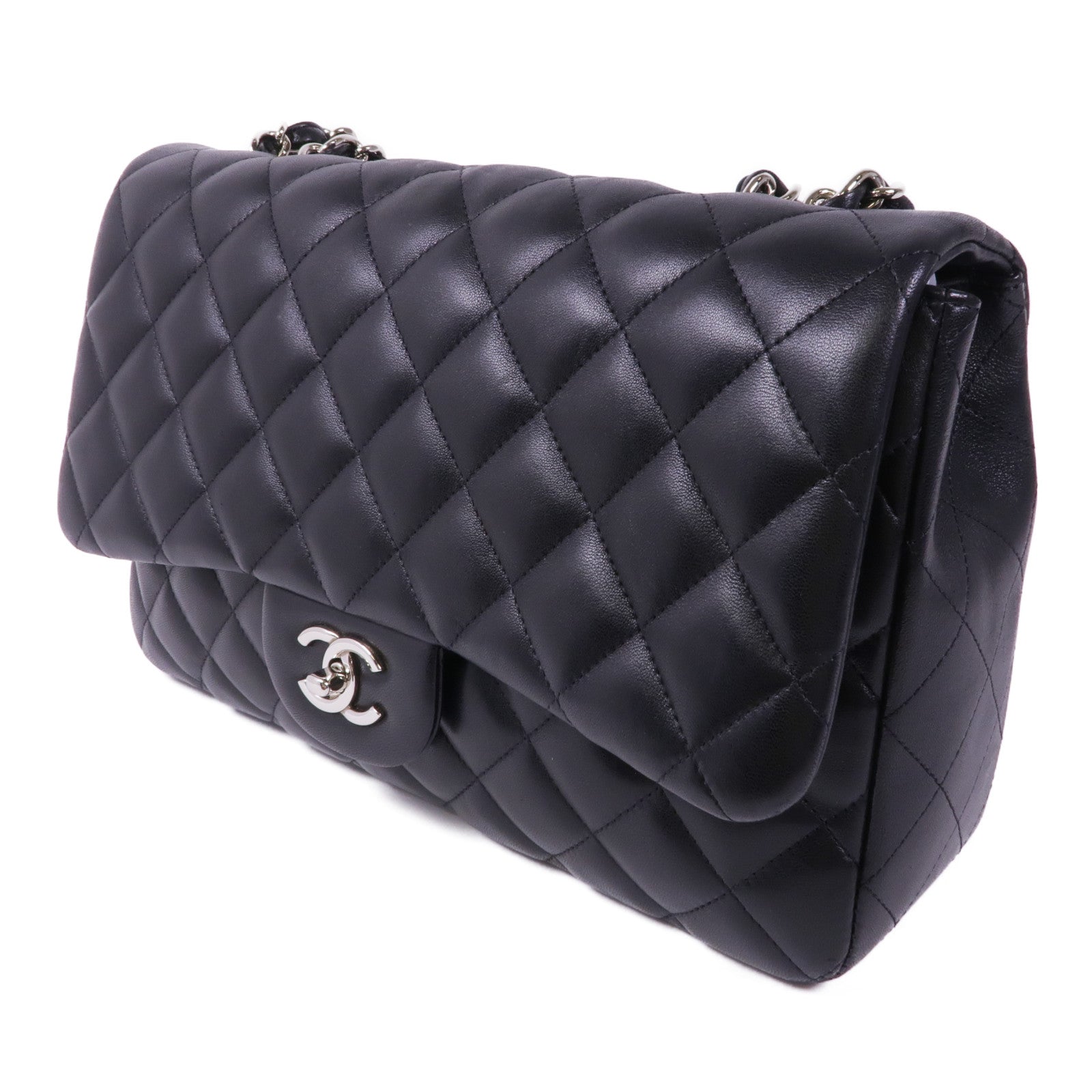 CHANEL 羊皮皮革Large Classic銀扣肩背袋