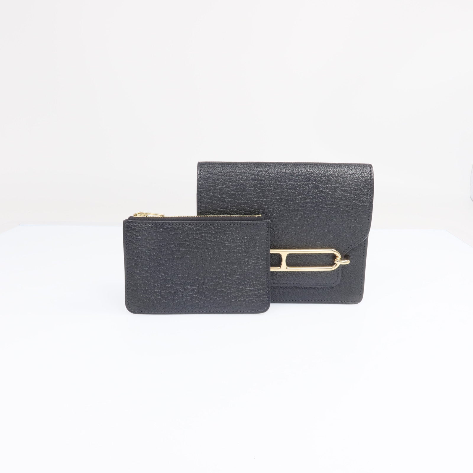 HERMES 【激減優惠】Chevre皮革Roulis Slim金扣錢包Noir