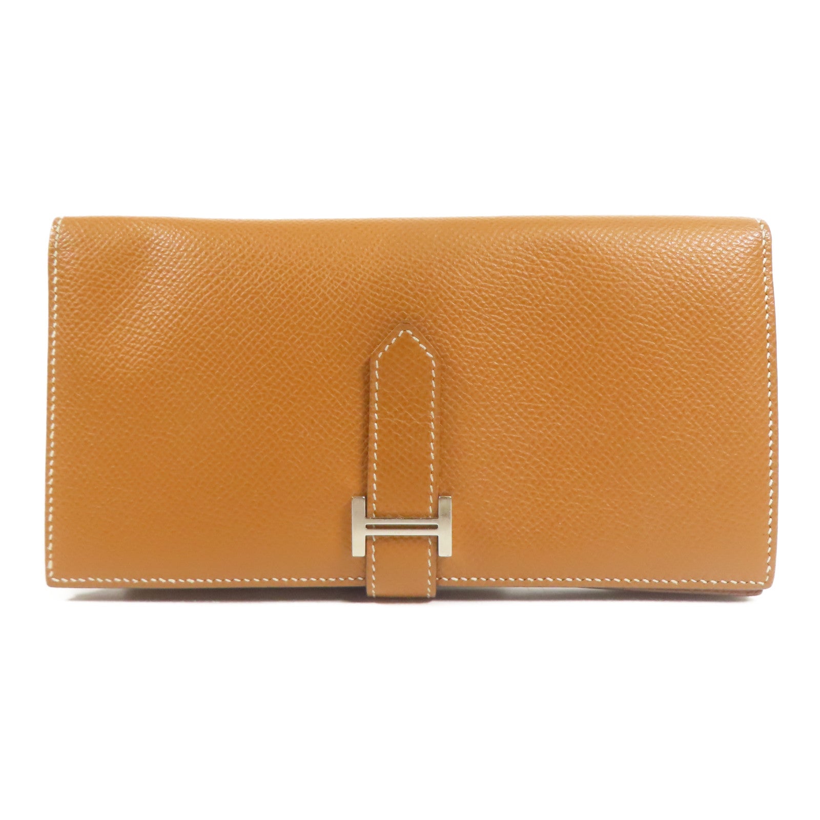 HERMES Epsom皮革Bearn W Snap銀扣長錢包Gold