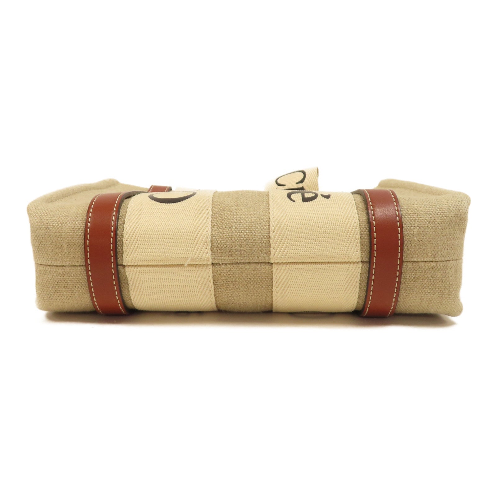 Chloe 帆布Small Woody Tote bag金扣手挽肩背兩用袋米色/啡色