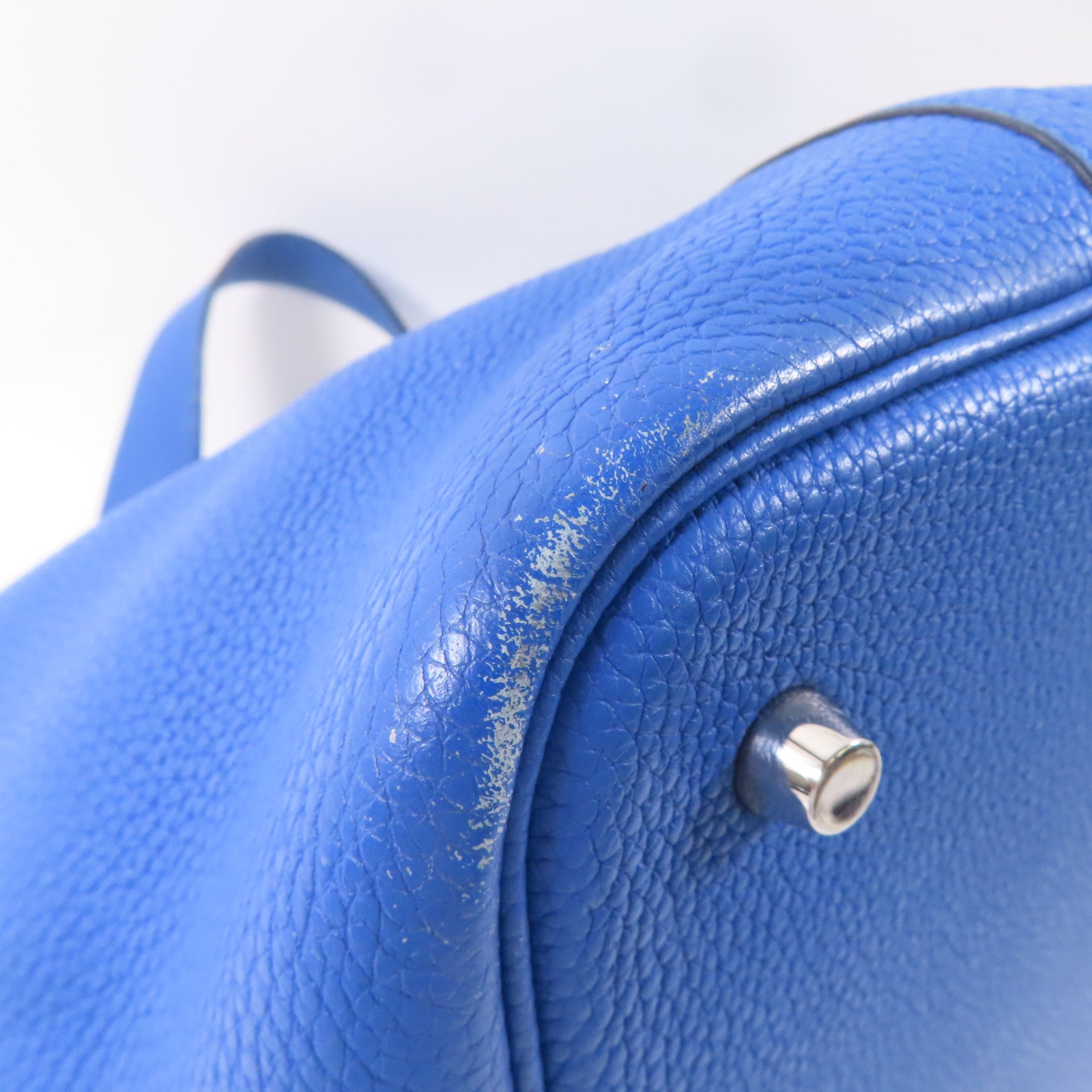 HERMES Clemence皮革Picotin MM銀扣手挽袋Bleu Zellige/藍色