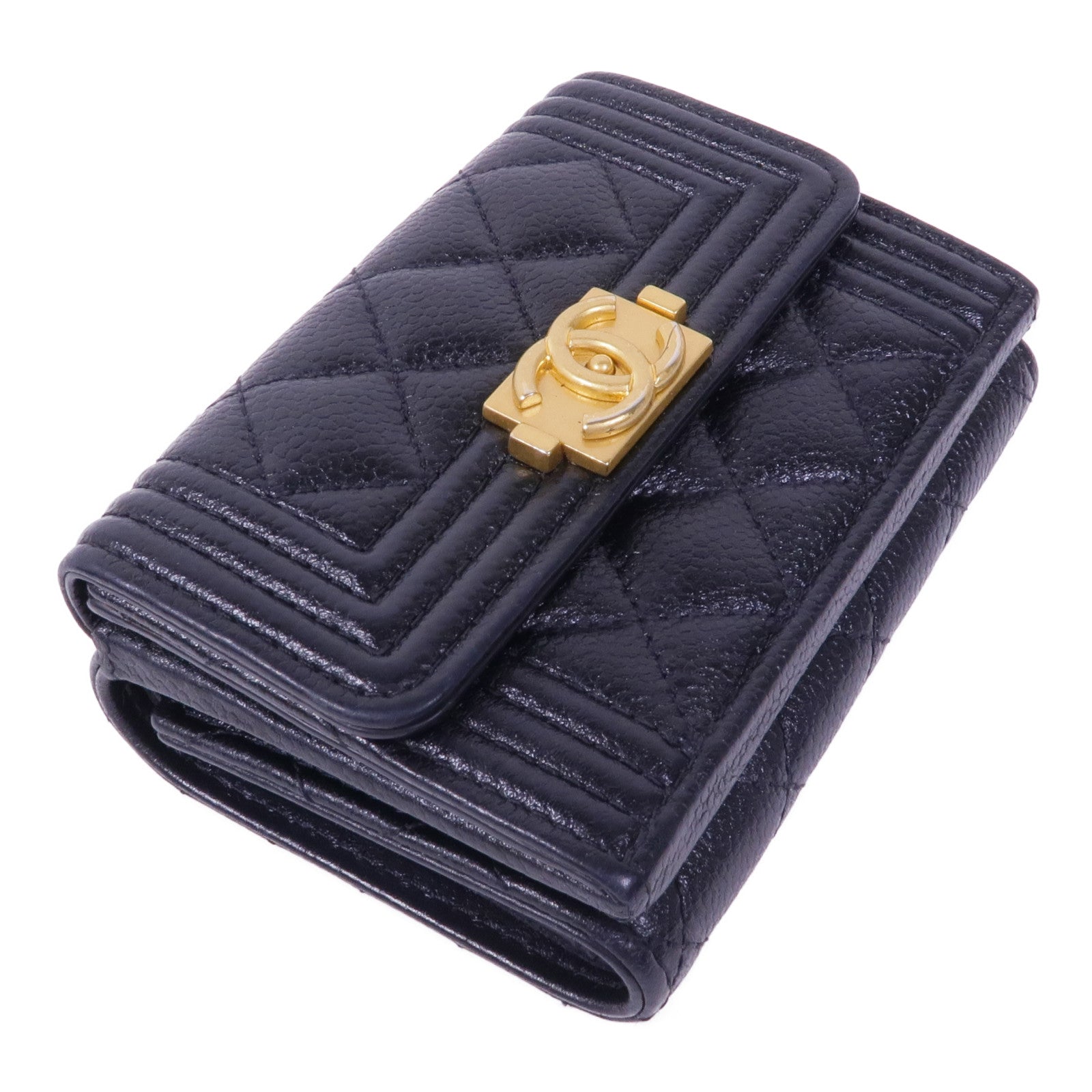 CHANEL 牛皮皮革Boy Wallet金扣錢包