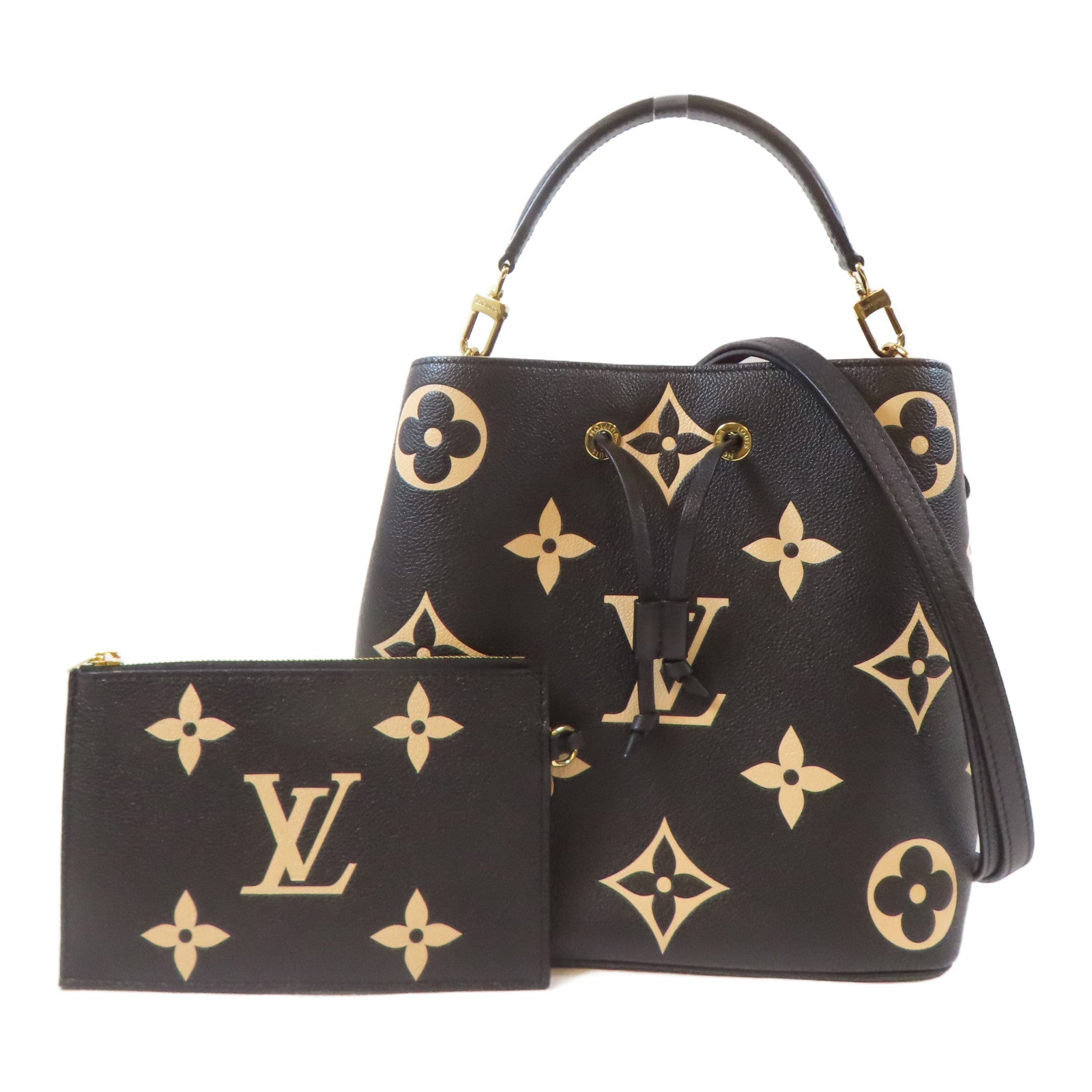 LOUIS VUITTON Monogram Empreinte Neo Noe MM金扣手挽肩背兩用袋黑色