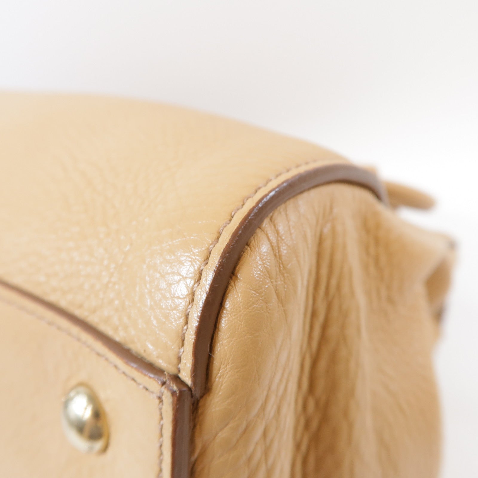 PRADA 牛皮皮革Top Handle Tote金扣手挽肩背兩用袋米色