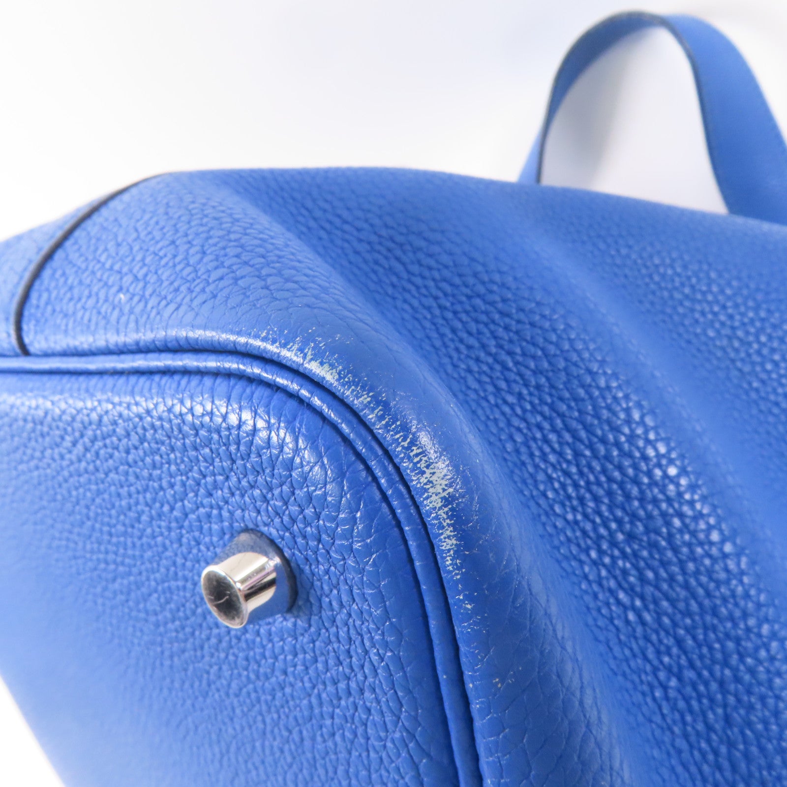 HERMES Clemence皮革Picotin MM銀扣手挽袋Bleu Zellige/藍色