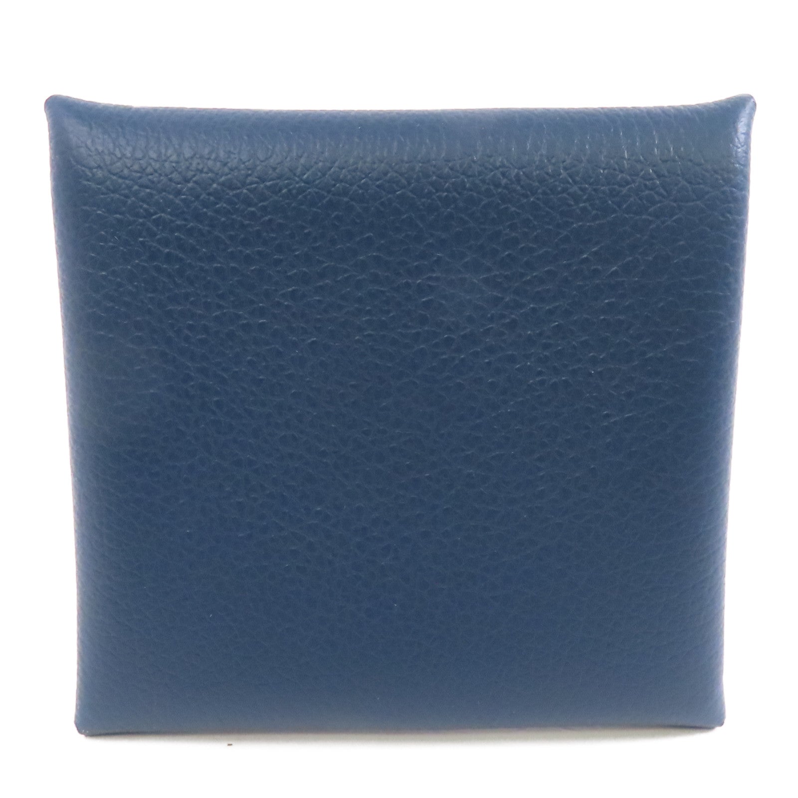 HERMES Chevre皮革Bastia銀扣零錢包Bleu de Prusse深藍近黑/Bleu Zanzibar藍色