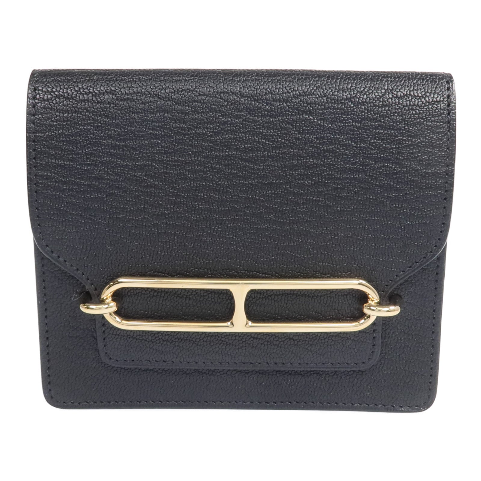 HERMES 【激減優惠】Chevre皮革Roulis Slim金扣錢包Noir