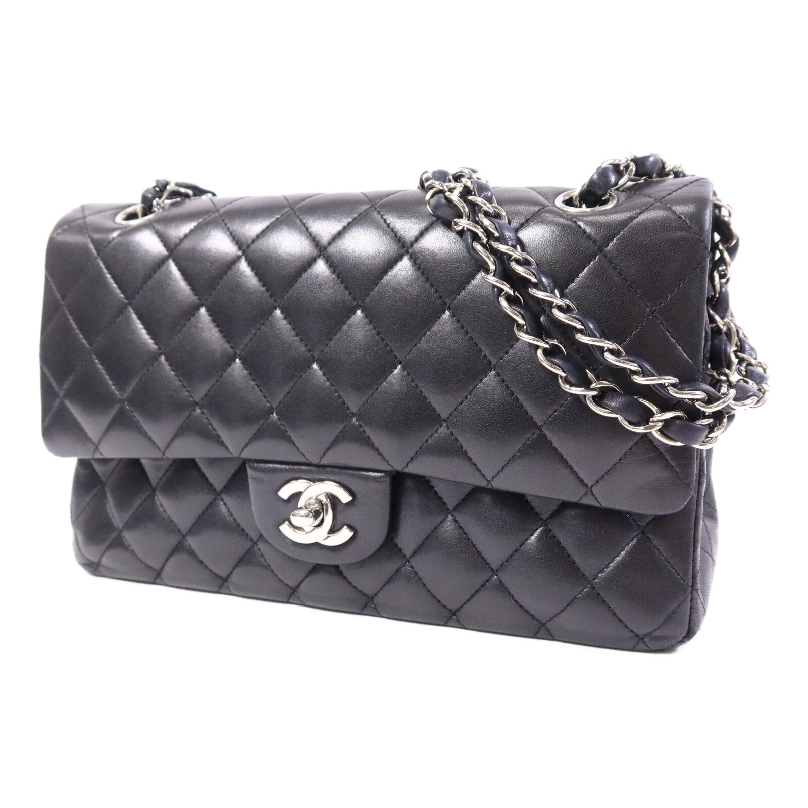 CHANEL 羊皮皮革Classic 25銀扣鏈帶肩背袋