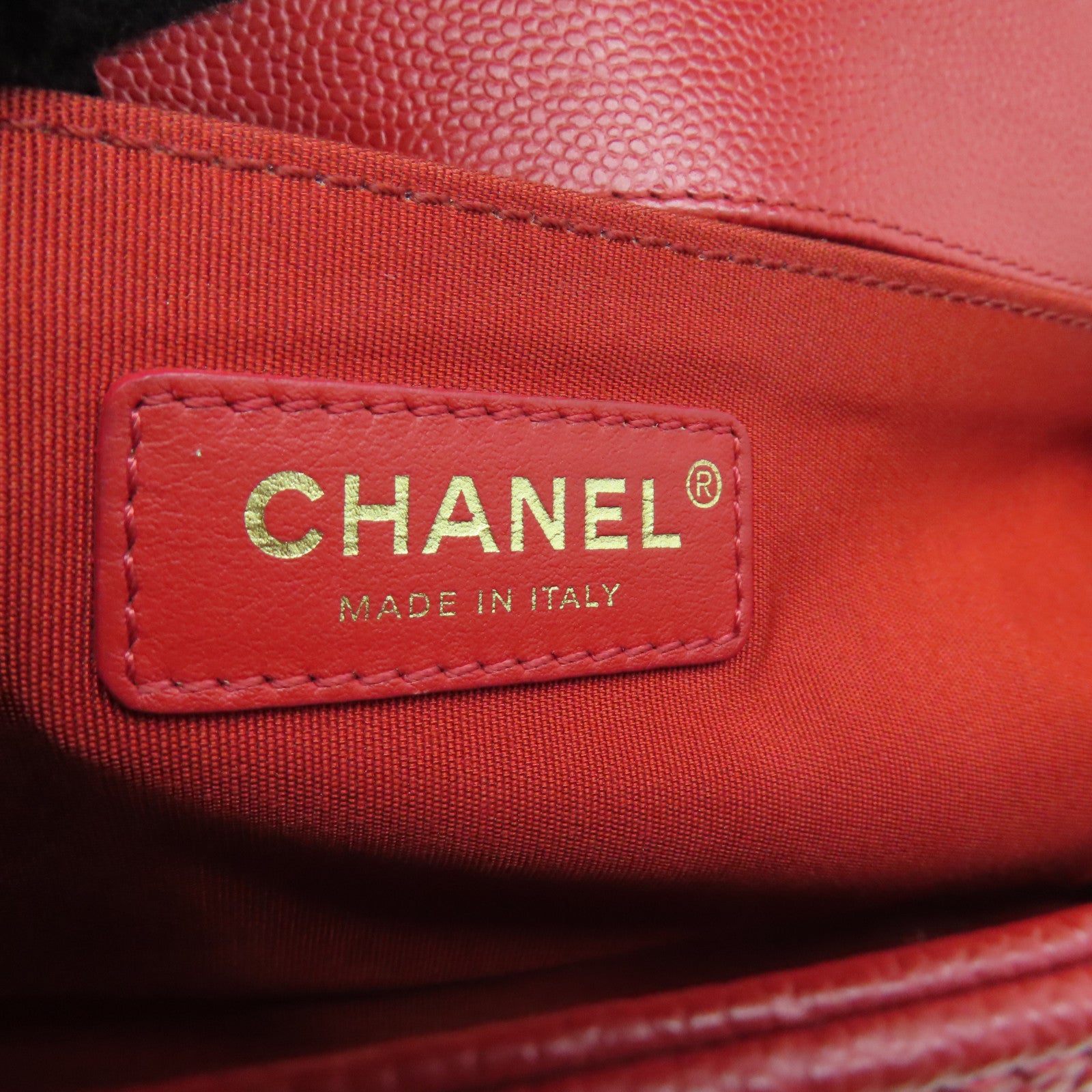 CHANEL 【清倉大減價】斜紋Caviar皮革Boy 25金扣鏈帶肩背袋紅色