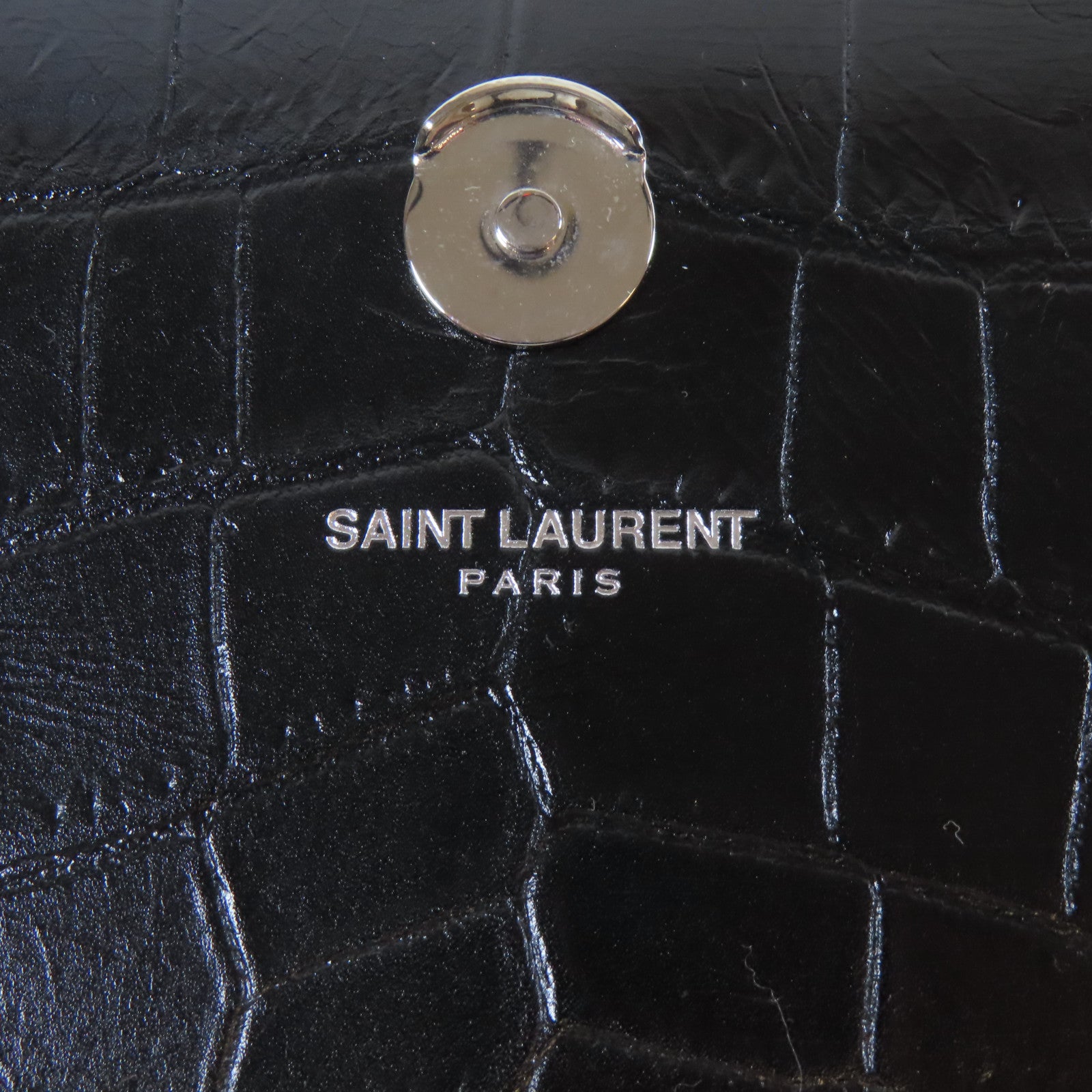 SAINT LAURENT 皮革Chain Shoulder銀扣鏈帶肩背袋黑色