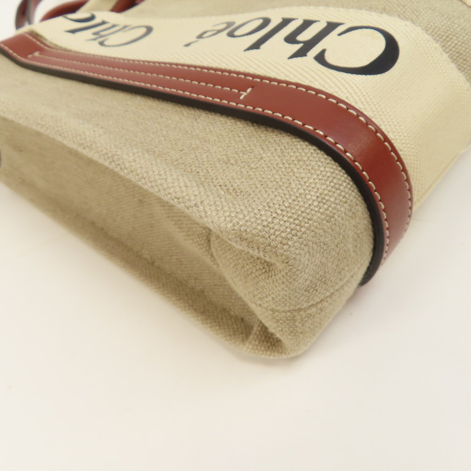 Chloe 帆布Small Woody Tote bag金扣手挽肩背兩用袋米色/啡色