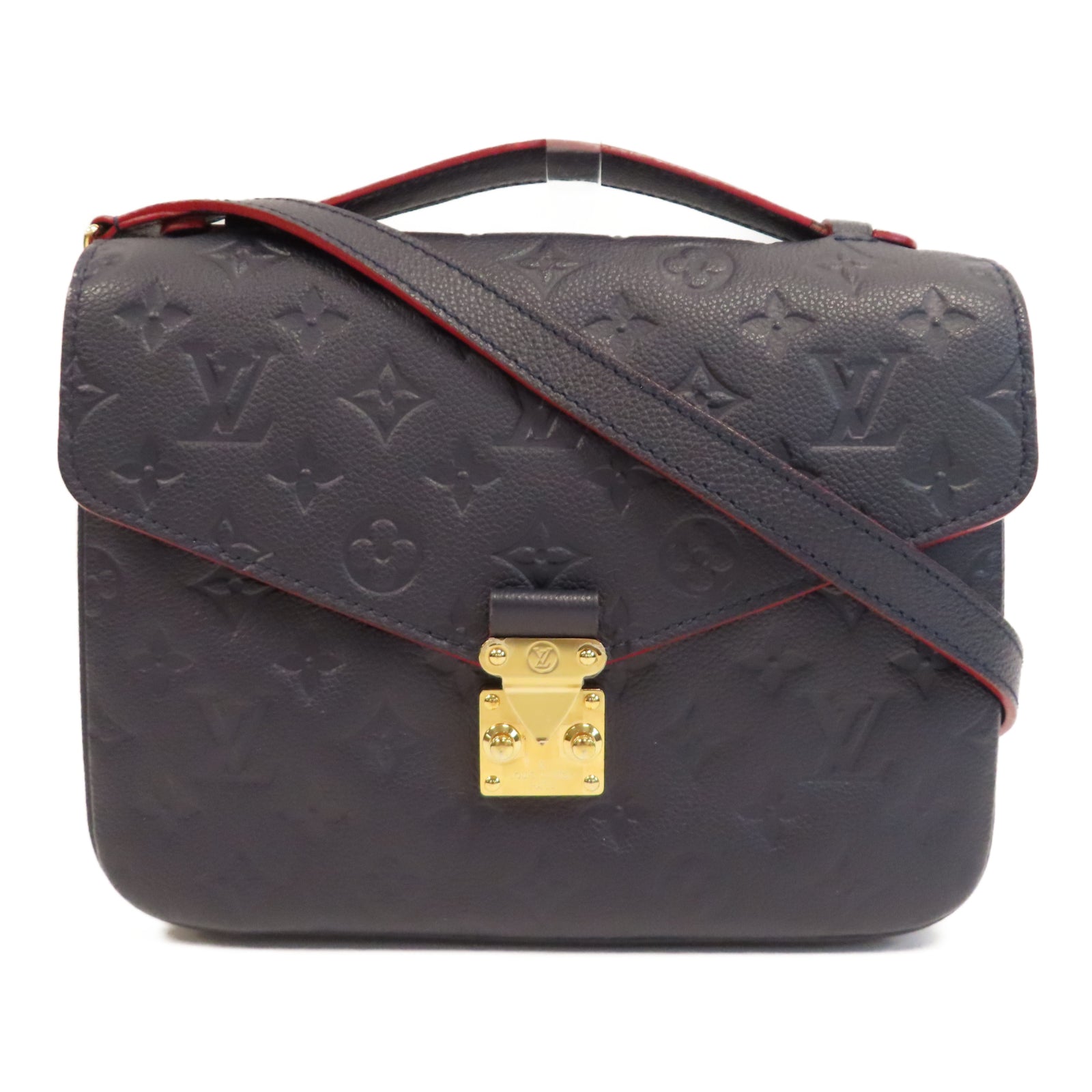 LOUIS VUITTON Monogram Empreinte Pochette Metis金扣手挽肩背兩用袋深藍色
