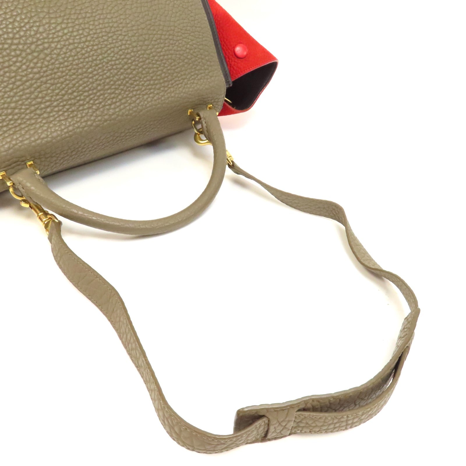 CELINE 牛皮皮革Trapeze PM金扣手挽肩背兩用袋灰色/紅色/黑色