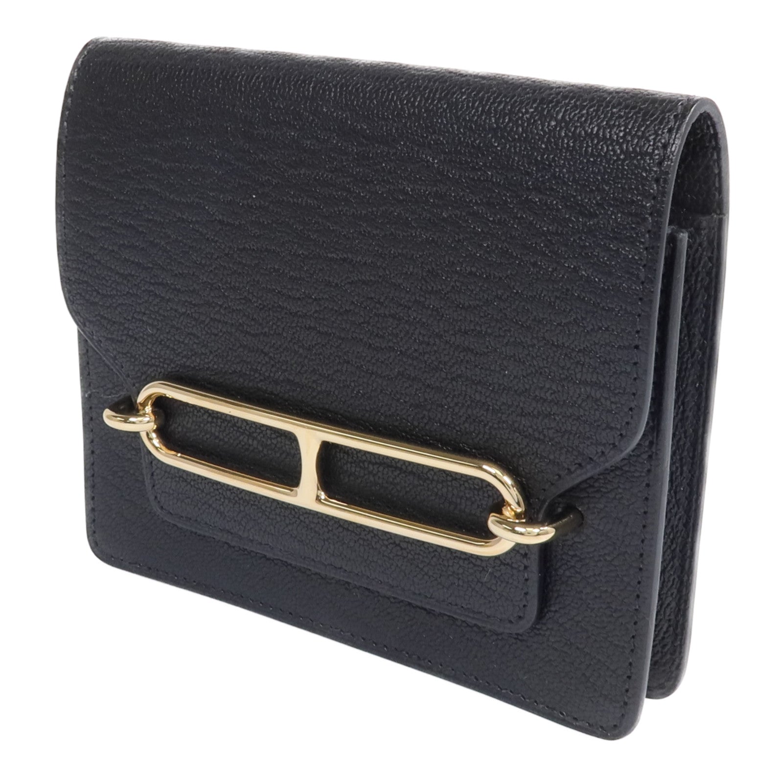HERMES 【激減優惠】Chevre皮革Roulis Slim金扣錢包Noir