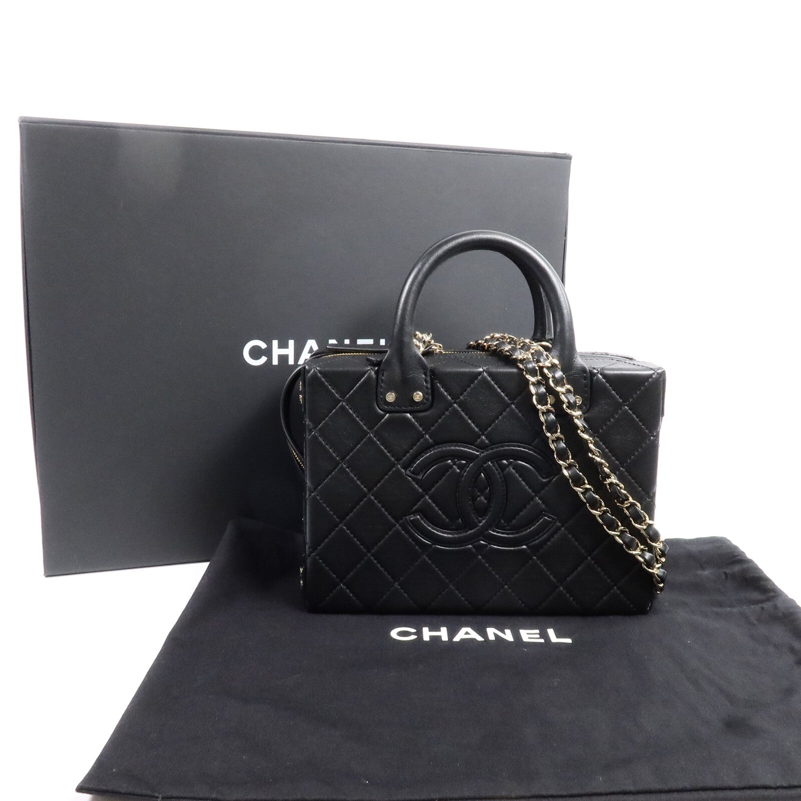 CHANEL 牛皮皮革Vanity Case鏈帶手挽肩背兩用袋
