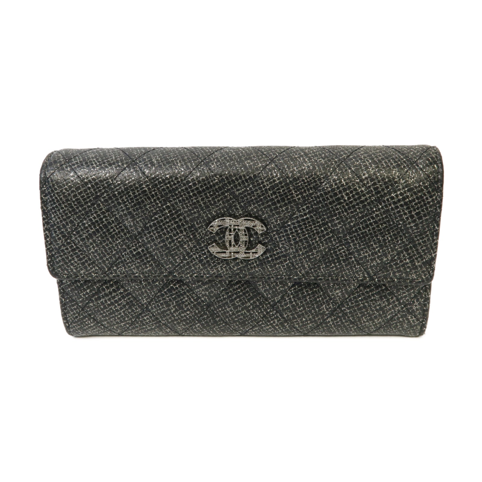 CHANEL 【激減優惠】菱格帆布Long Wallet銀扣長錢包銀色
