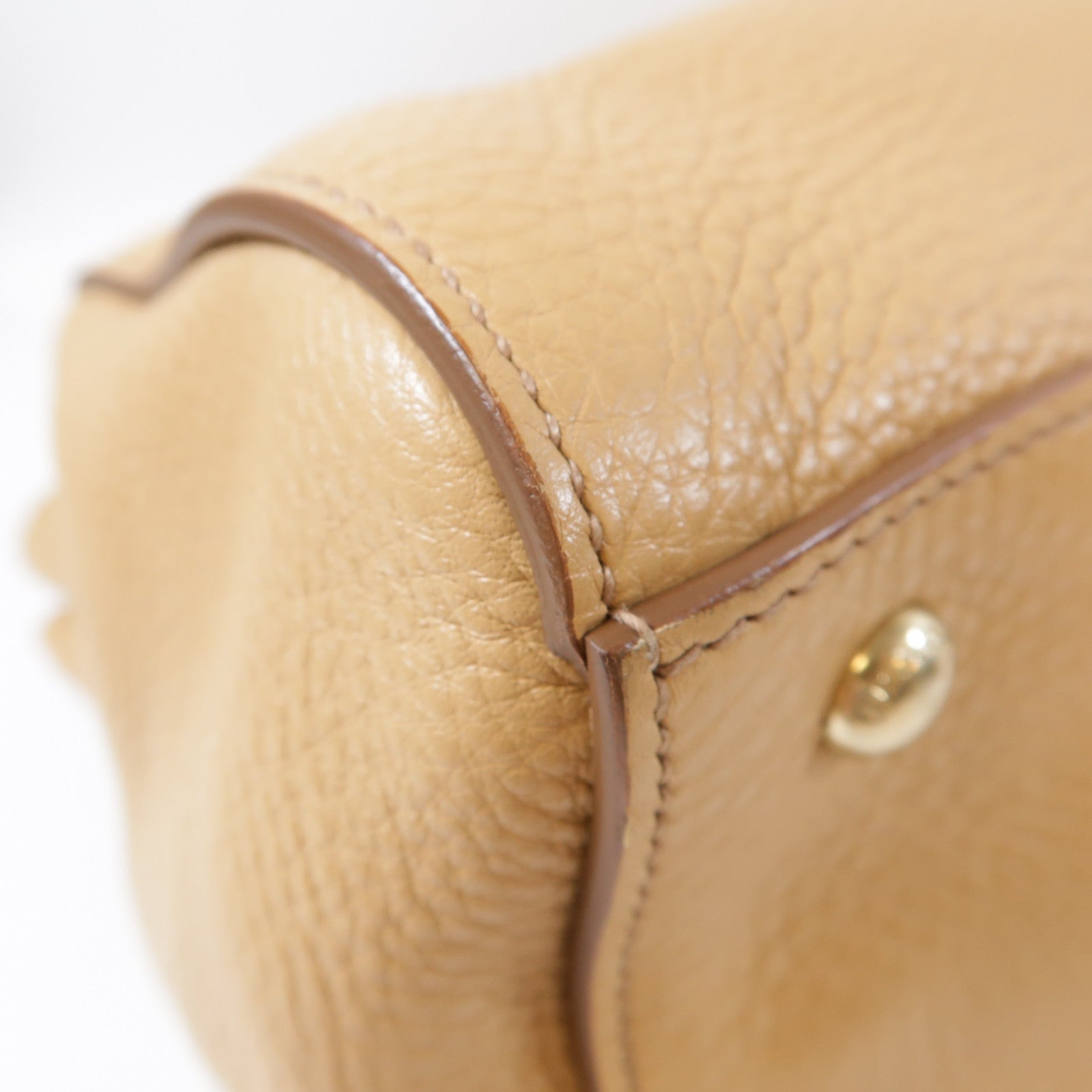 PRADA 牛皮皮革Top Handle Tote金扣手挽肩背兩用袋米色