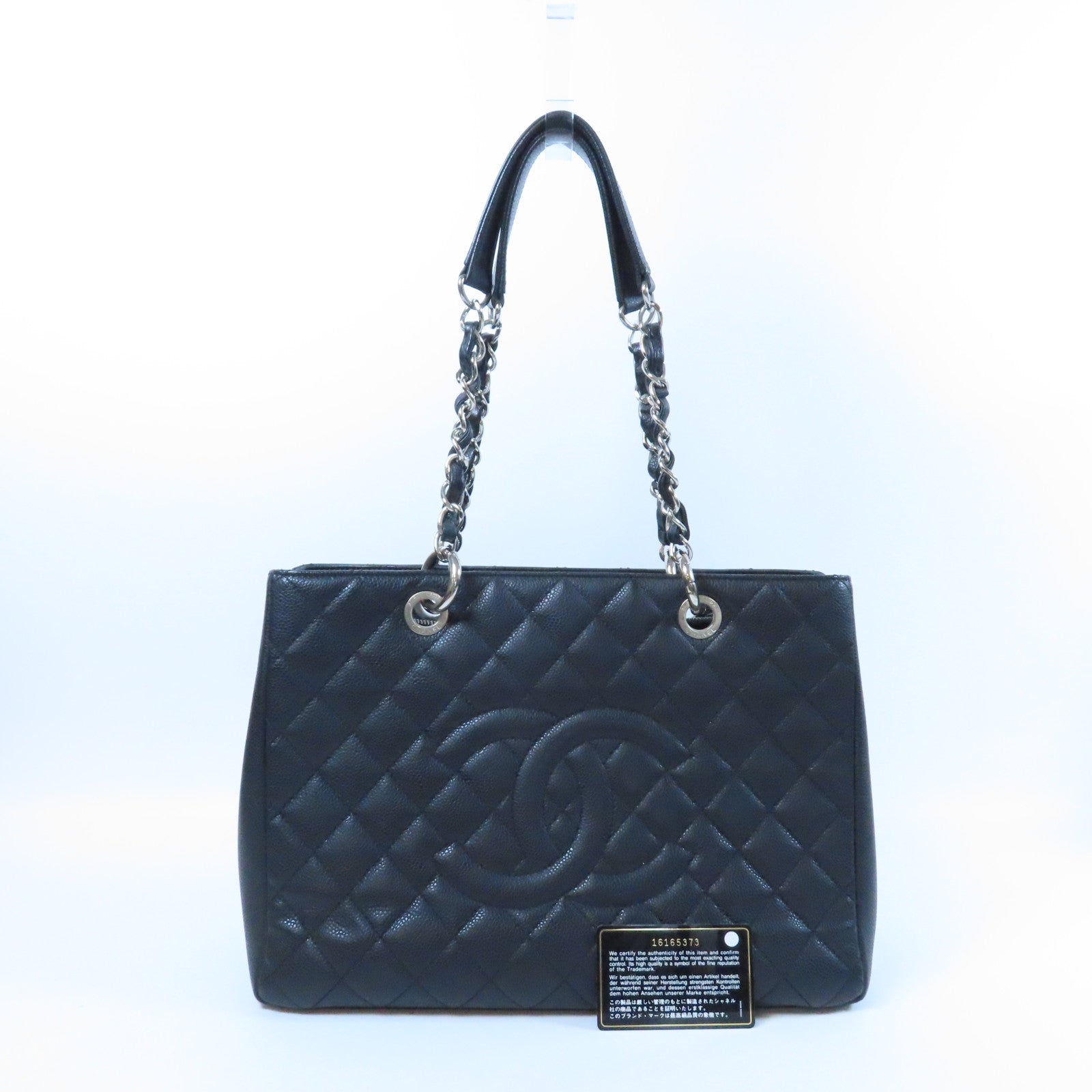 CHANEL **【激減優惠】菱格Caviar皮革GST銀扣鏈帶肩背袋黑色