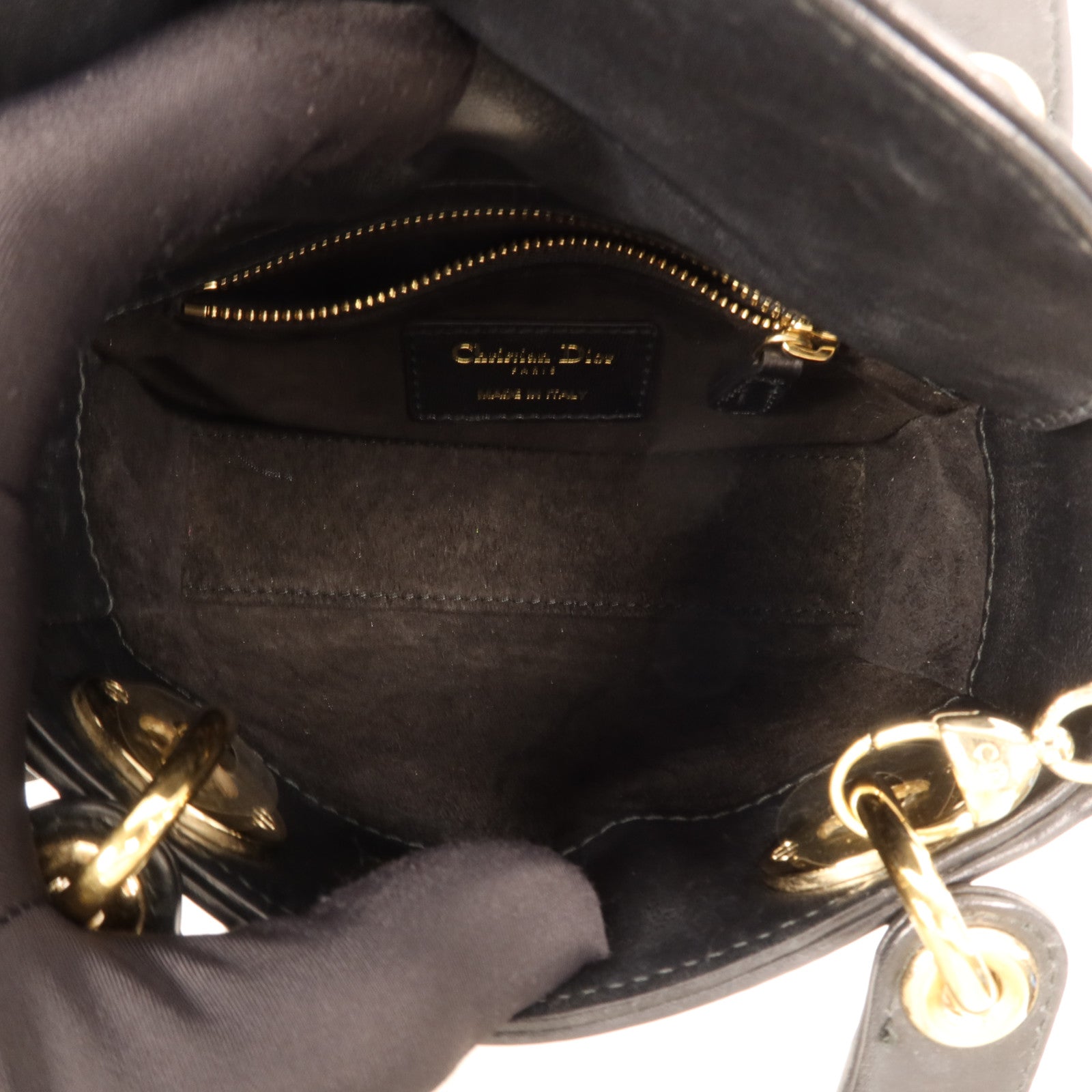 Dior 牛皮皮革Lady Dior Mini金扣鏈帶手挽肩背兩用袋