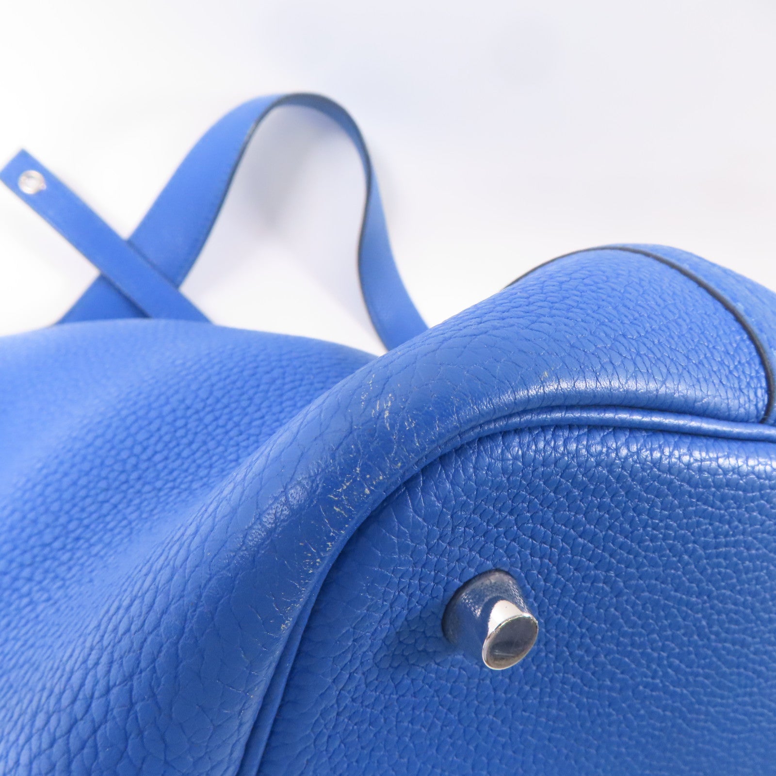 HERMES Clemence皮革Picotin MM銀扣手挽袋Bleu Zellige/藍色