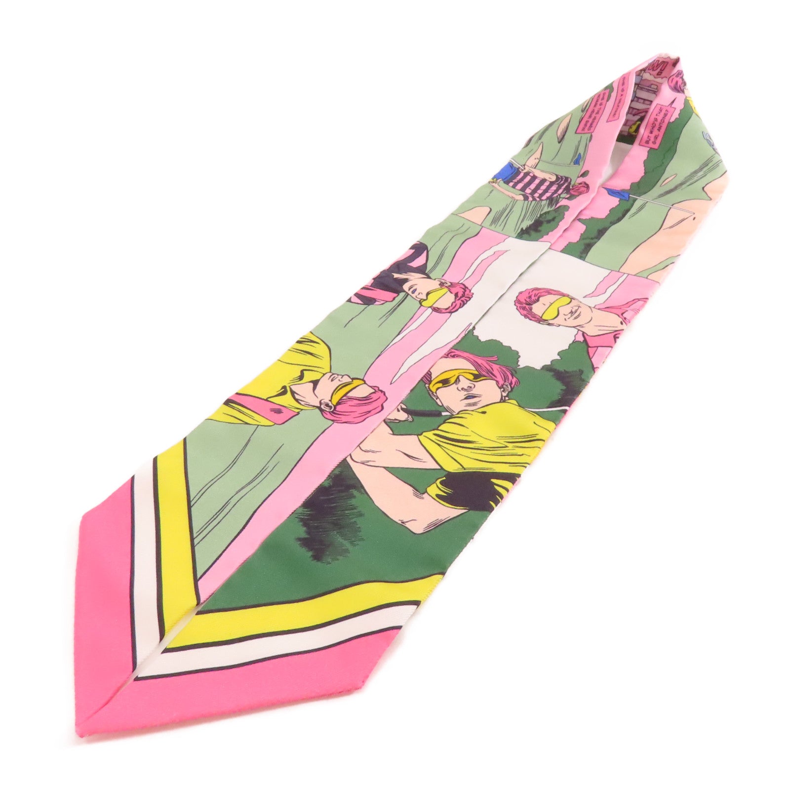 HERMES 絲質Twilly絲巾粉紅色/綠色/彩色