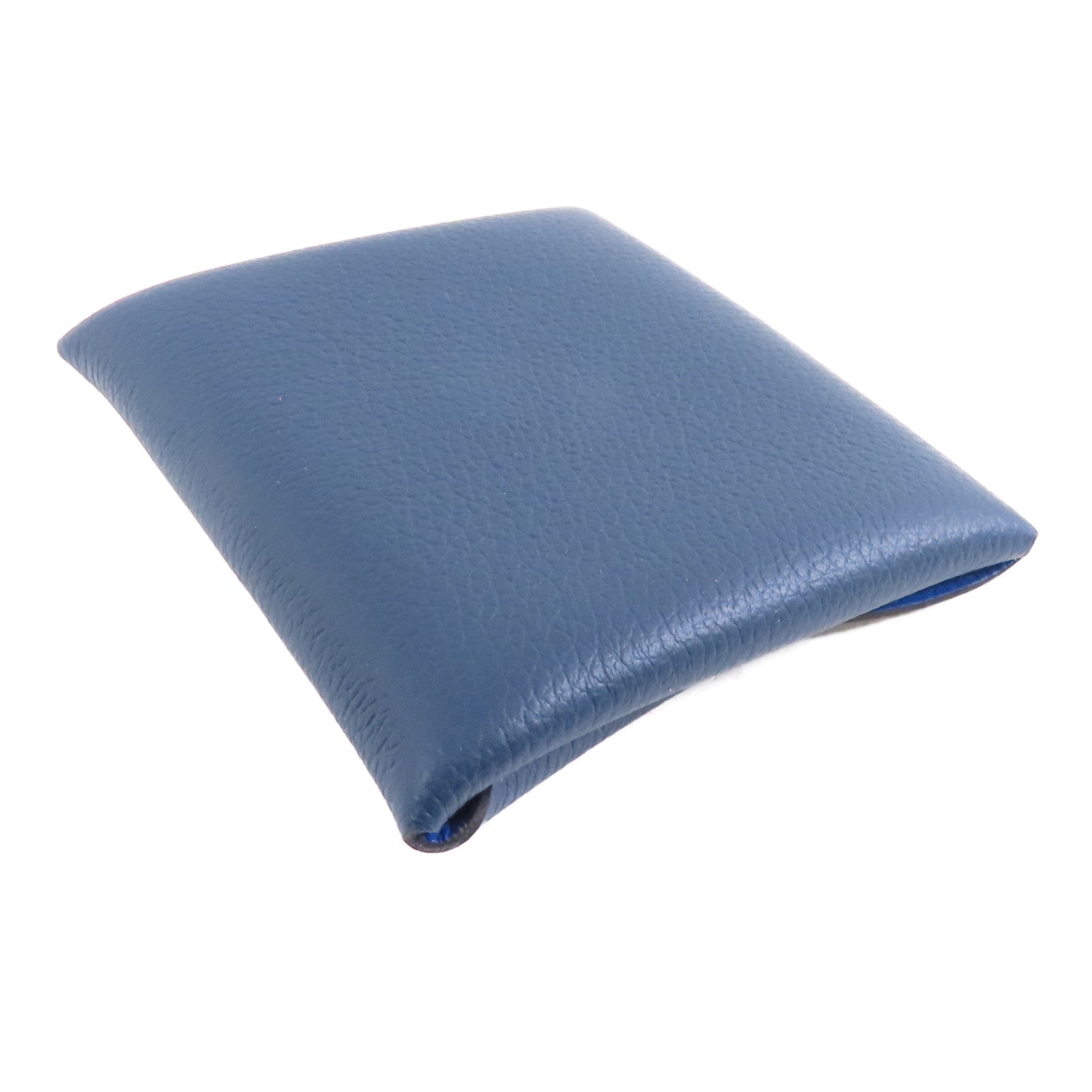 HERMES Chevre皮革Bastia銀扣零錢包Bleu de Prusse深藍近黑/Bleu Zanzibar藍色