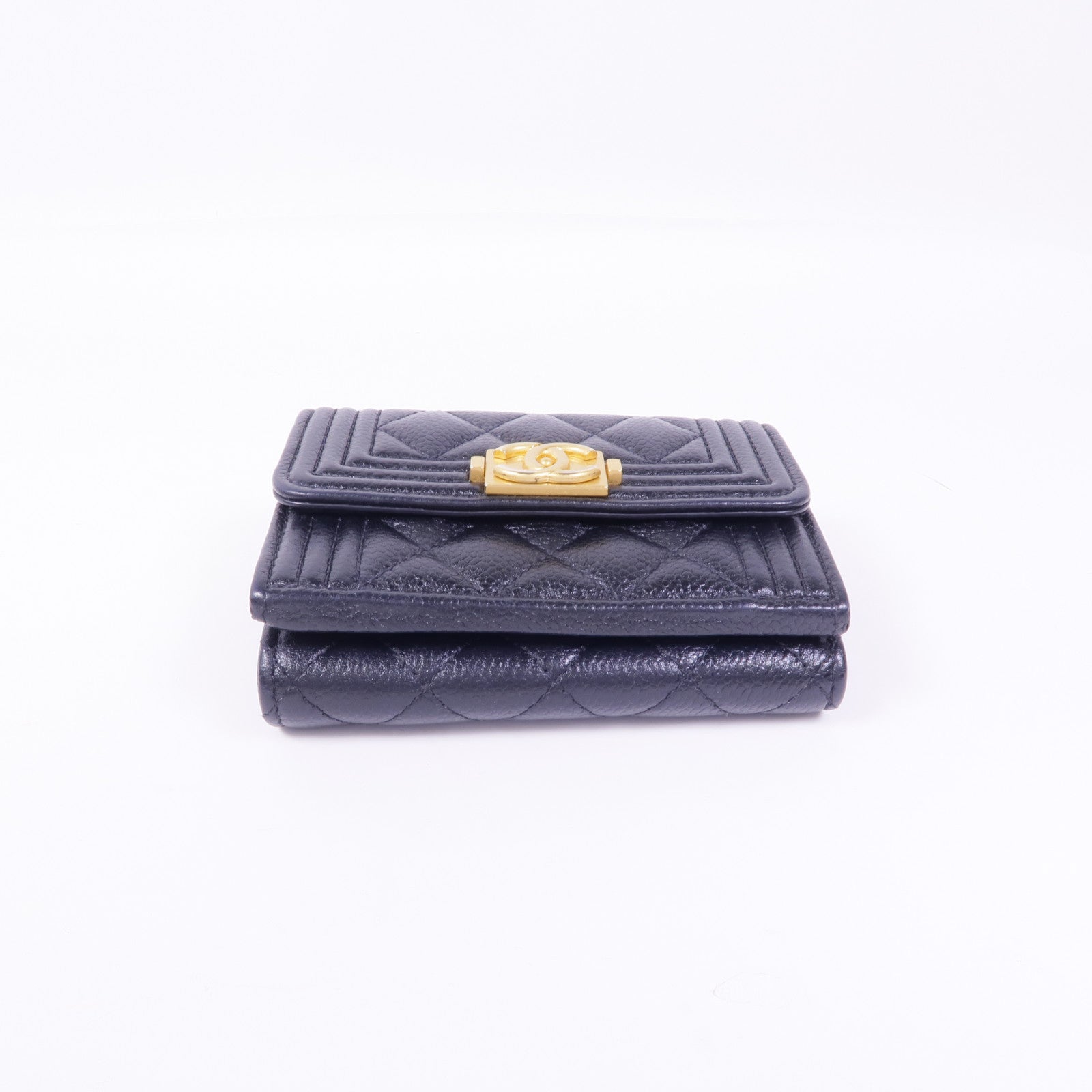 CHANEL 牛皮皮革Boy Wallet金扣錢包