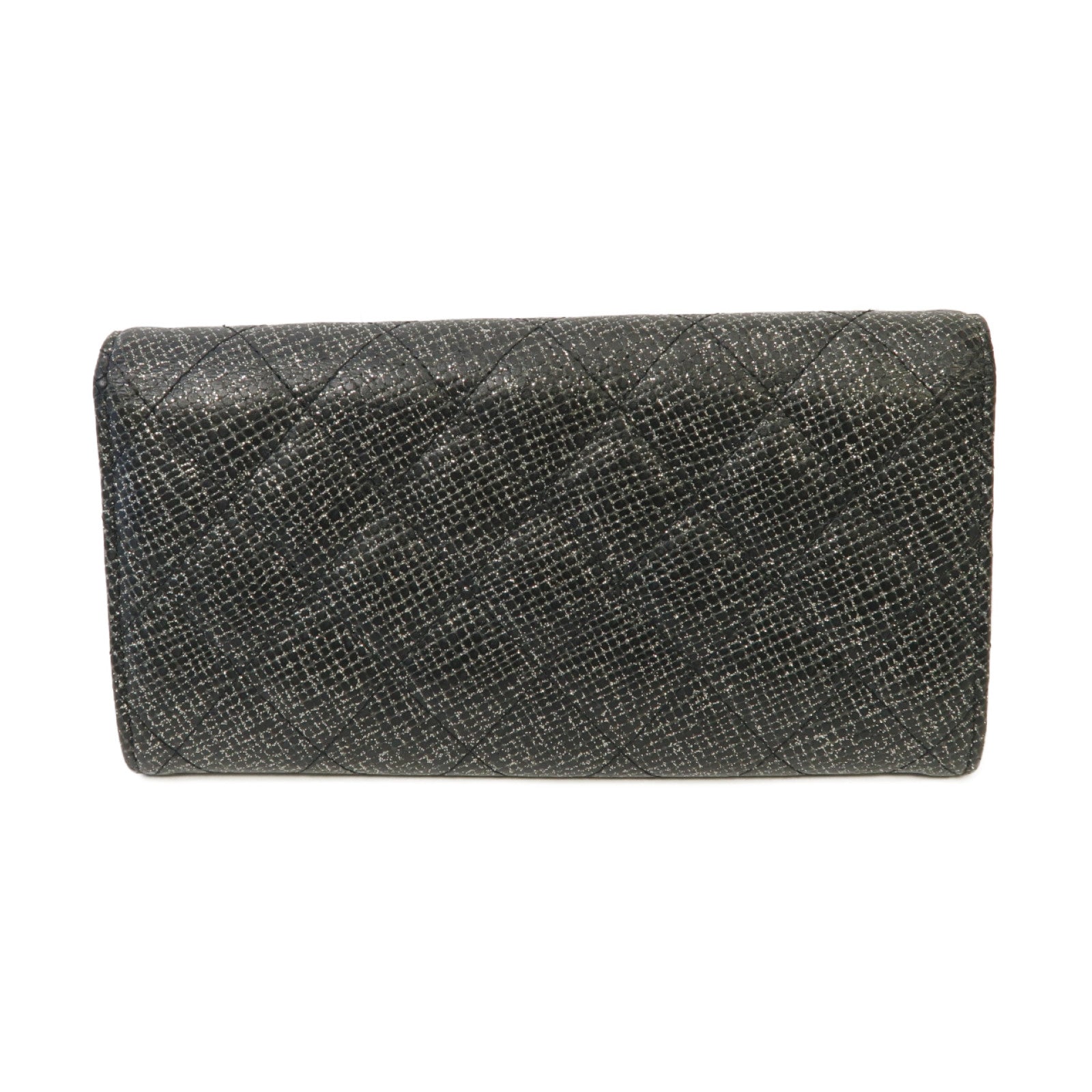 CHANEL 【激減優惠】菱格帆布Long Wallet銀扣長錢包銀色