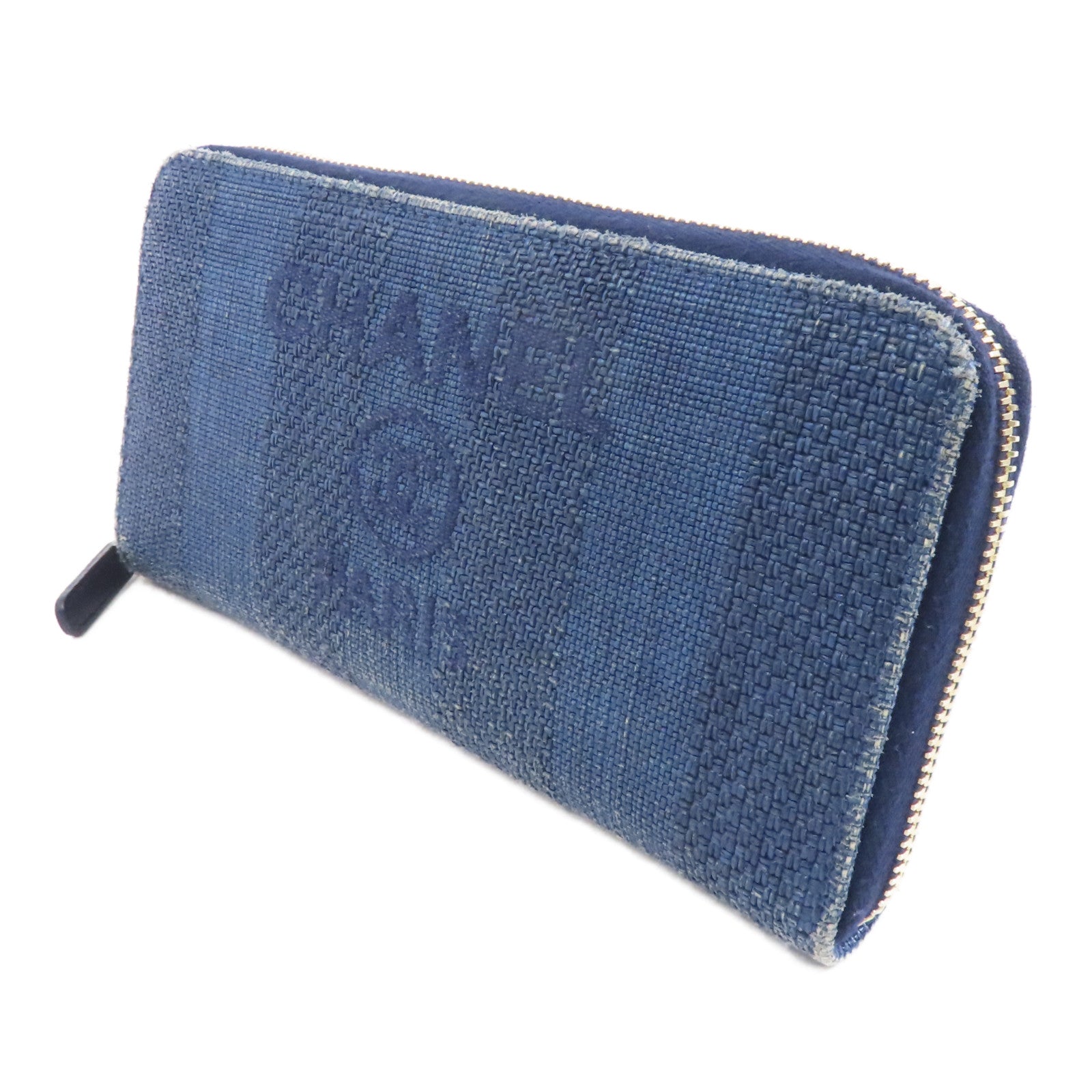 CHANEL 【激減優惠】牛仔布Zipped Long Wallet金扣長錢包藍色