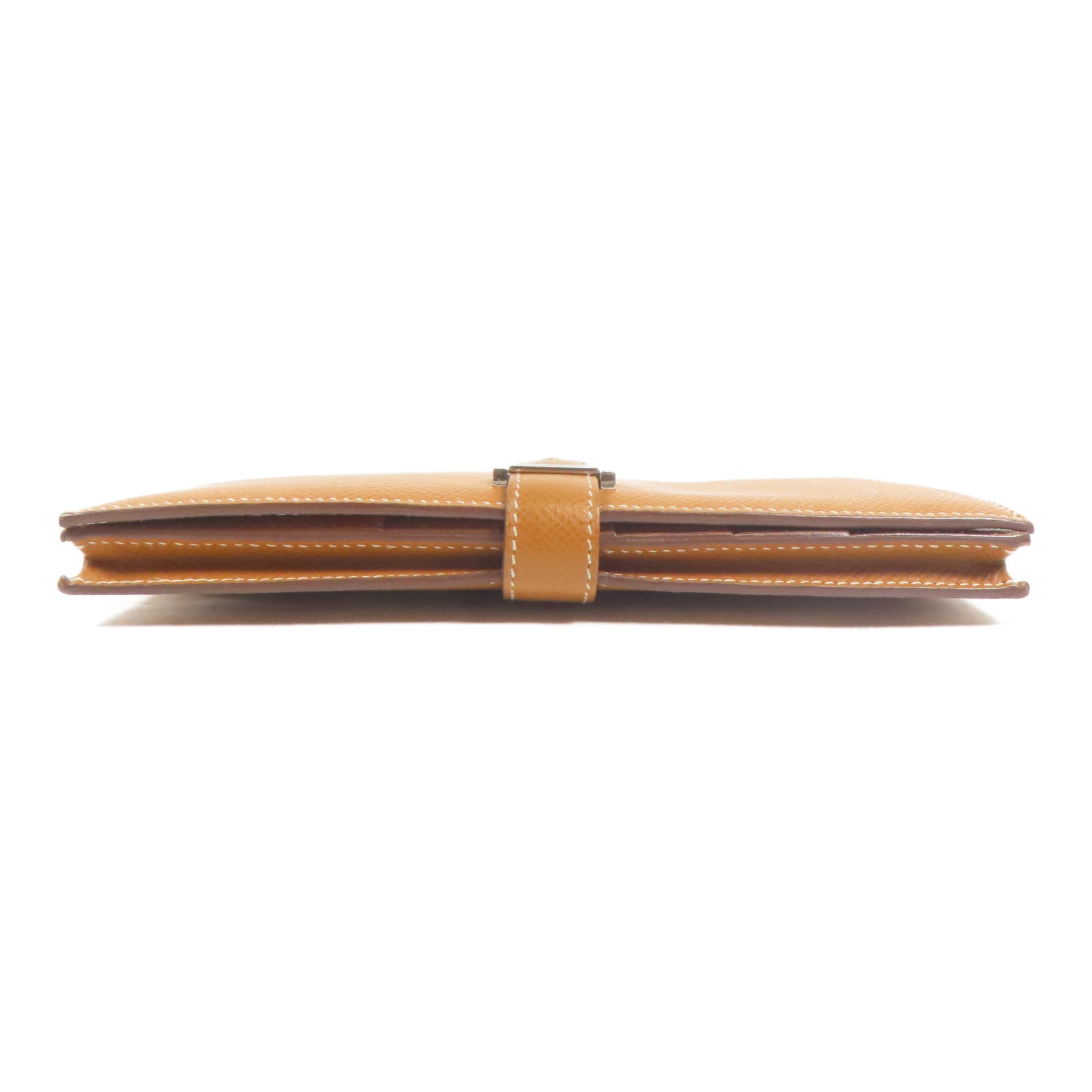 HERMES Epsom皮革Bearn W Snap銀扣長錢包Gold